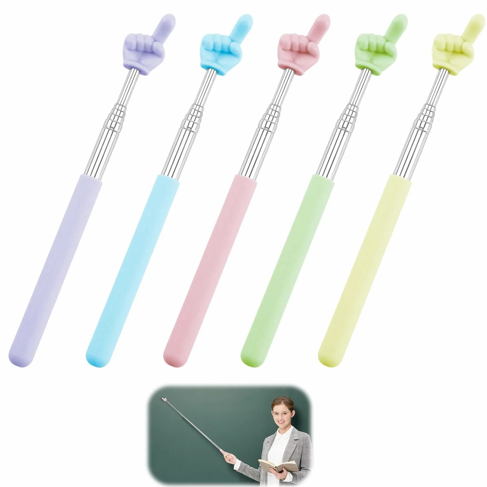 Pointeurs Rétractables Couleurs jusqu'à 68 cm pour Enseignants Salle de Classe