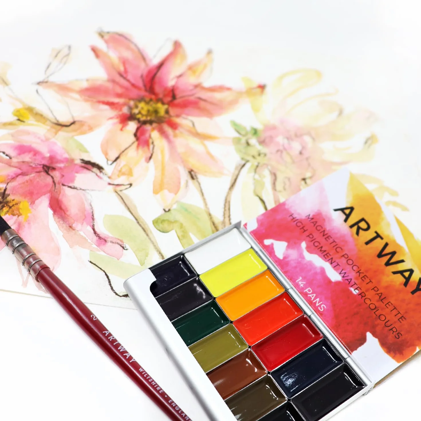 Artway Pocket Palette Ensemble de Peintures Aquarelle 14 Mini Godets Haute Pigmentation