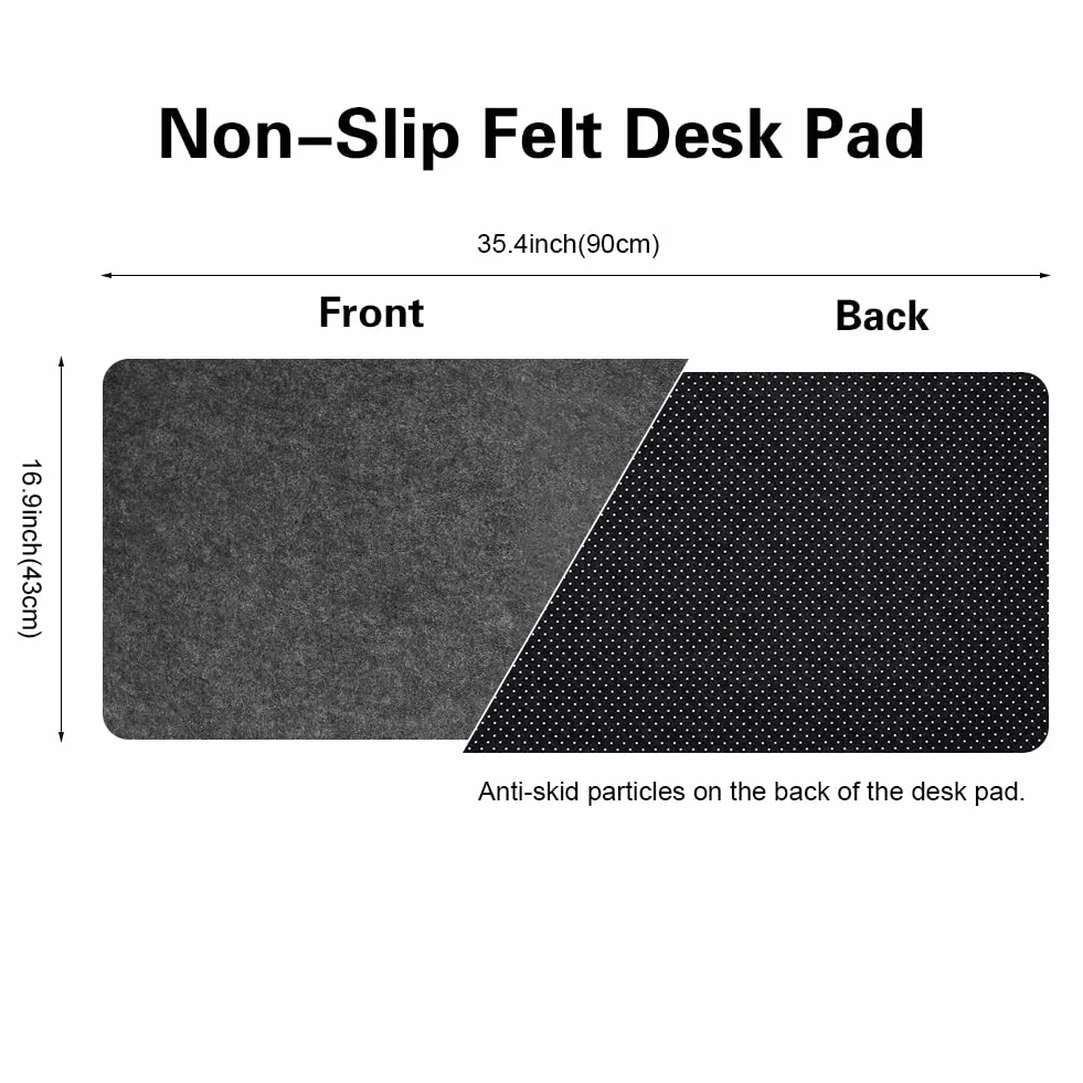 Tapis de Souris Feutre Gris 90x43cm Grand Tapis Bureau XXL Antidérapante Sous-main