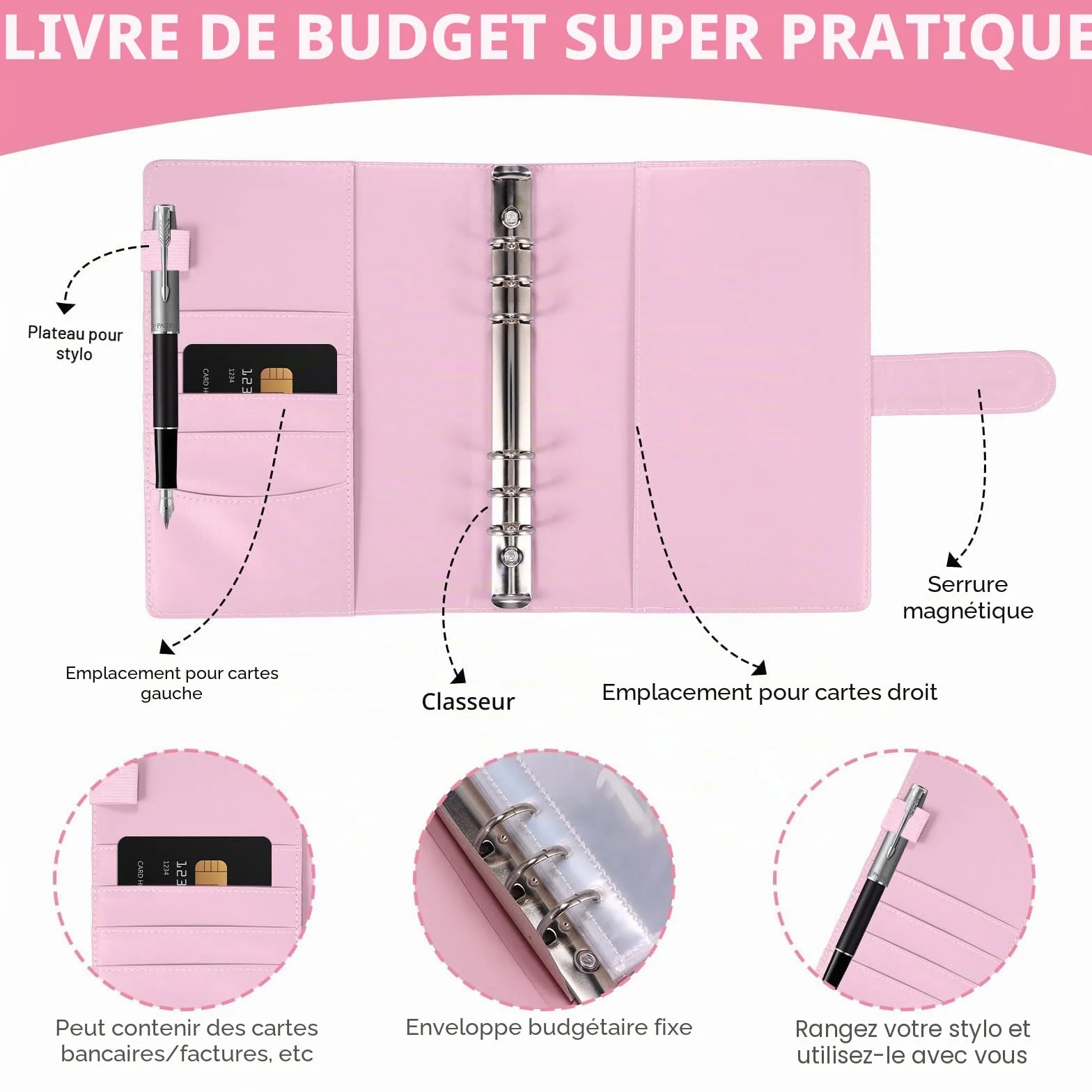Planificateur de Budget 100 Enveloppes A5 Portefeuille Économie 5050 (Rose)