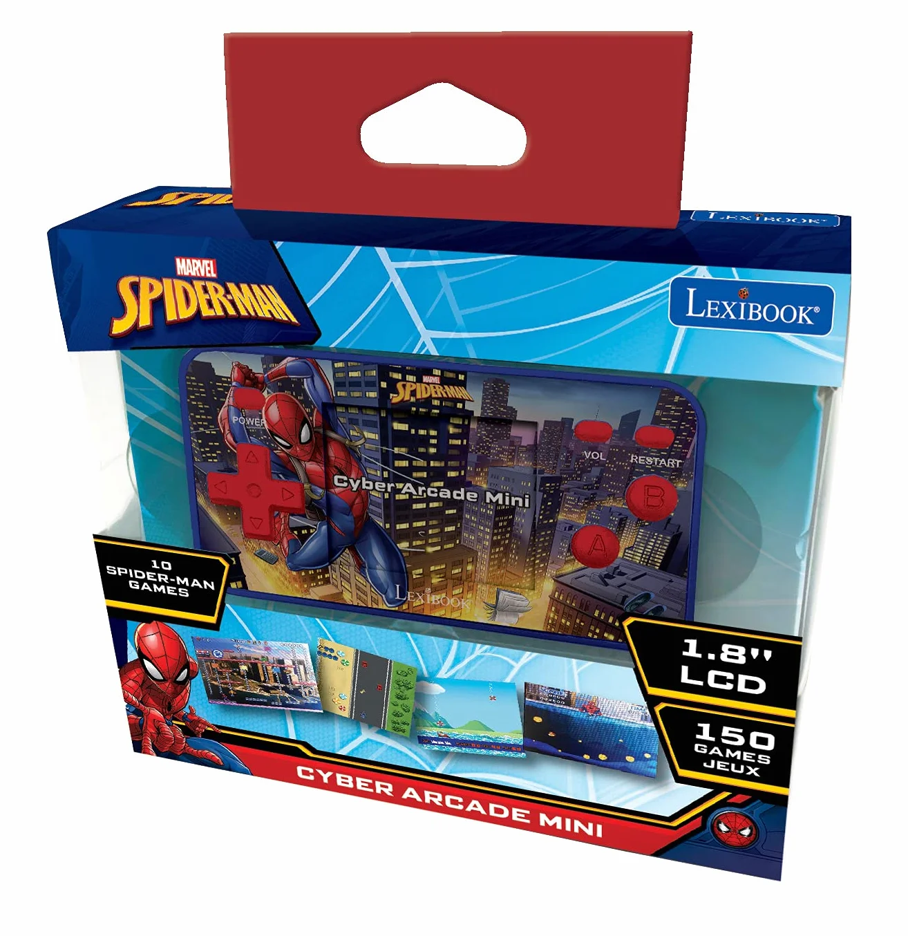 Lexibook Spider-Man Console de Jeux Portable Cyber Arcade Pocket 150 Jeux écran LCD Rouge Bleu