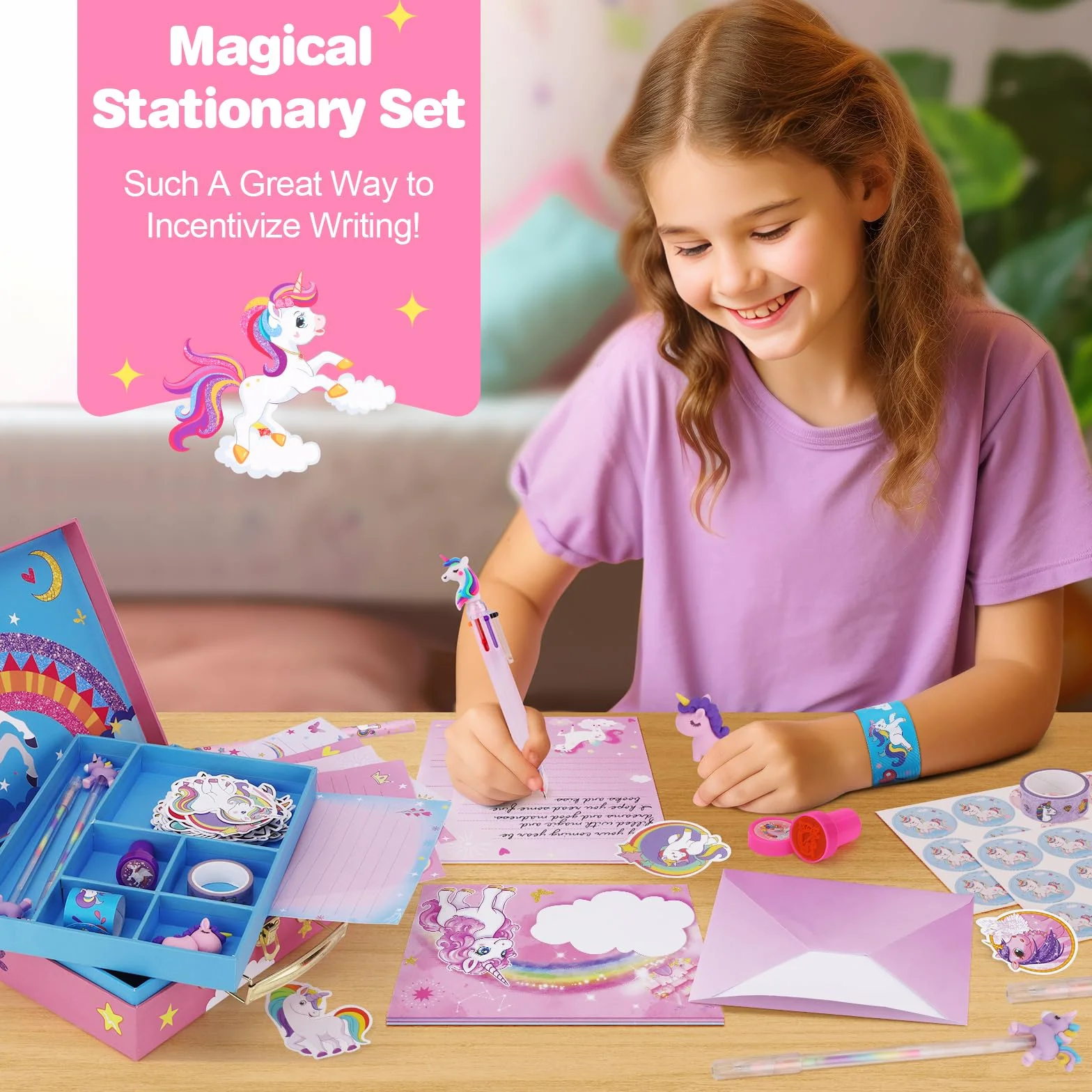 Ensemble de papeterie licorne 112 pièces pour filles 5-12 ans cadeau Noël