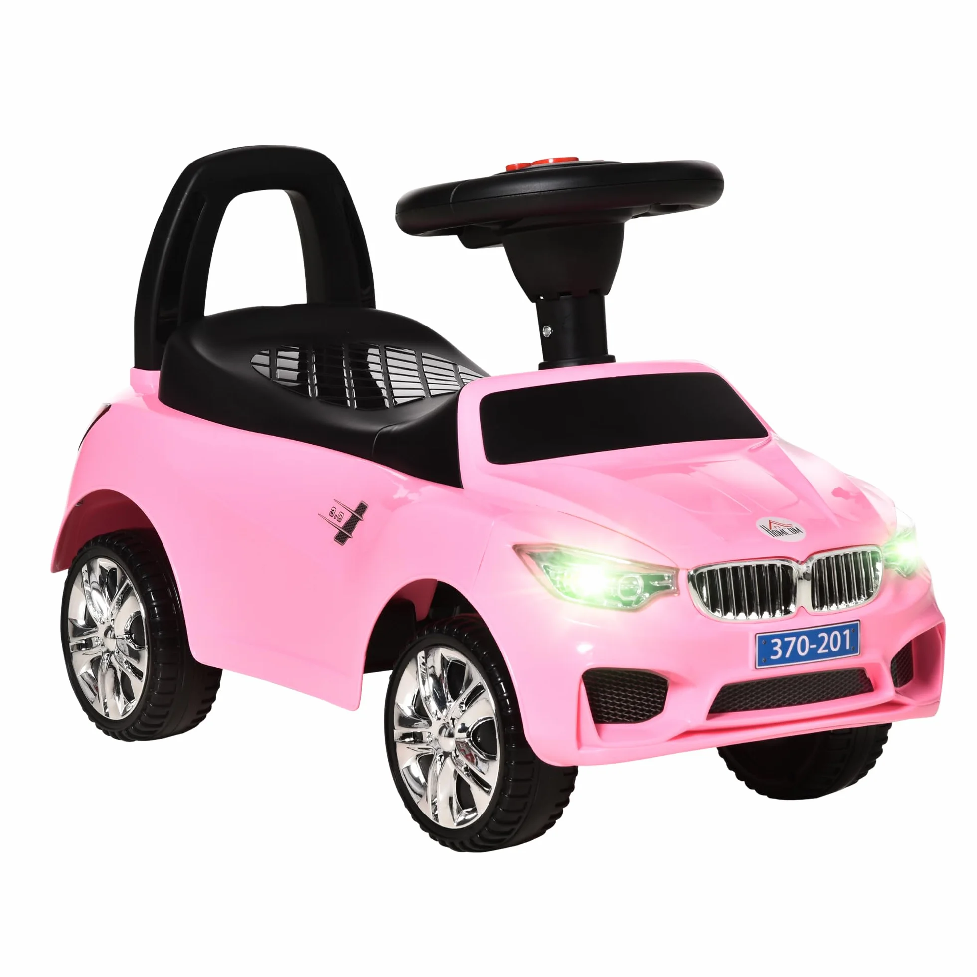 HOMCOM Voiture à Pousser Enfants avec Coffre à Jouets, Klaxon, Phares, Musique, 18-36 Mois, Rose