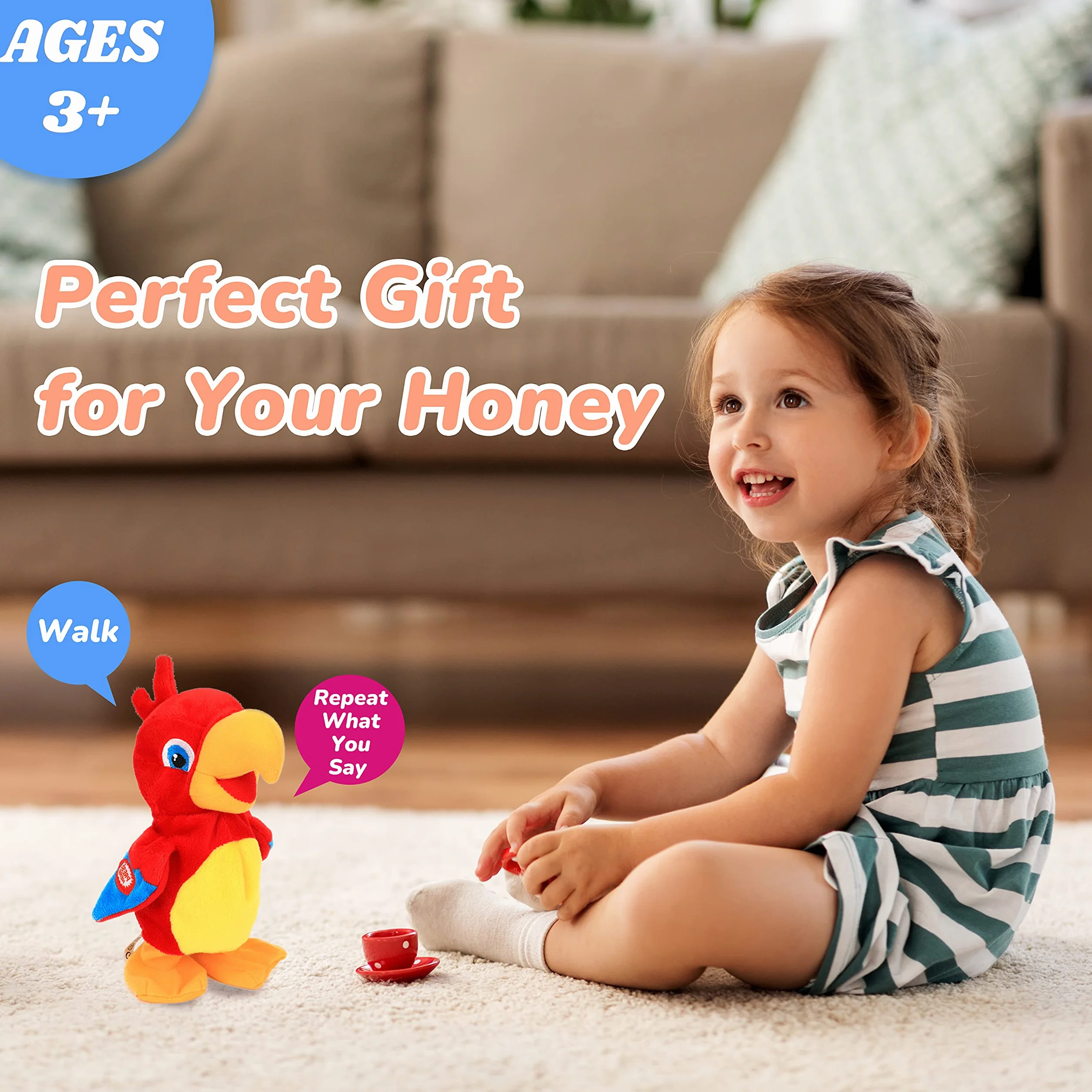 Peluche Interactive Électrique Perroquet Parlant Qui Répète et Marche, 20 cm