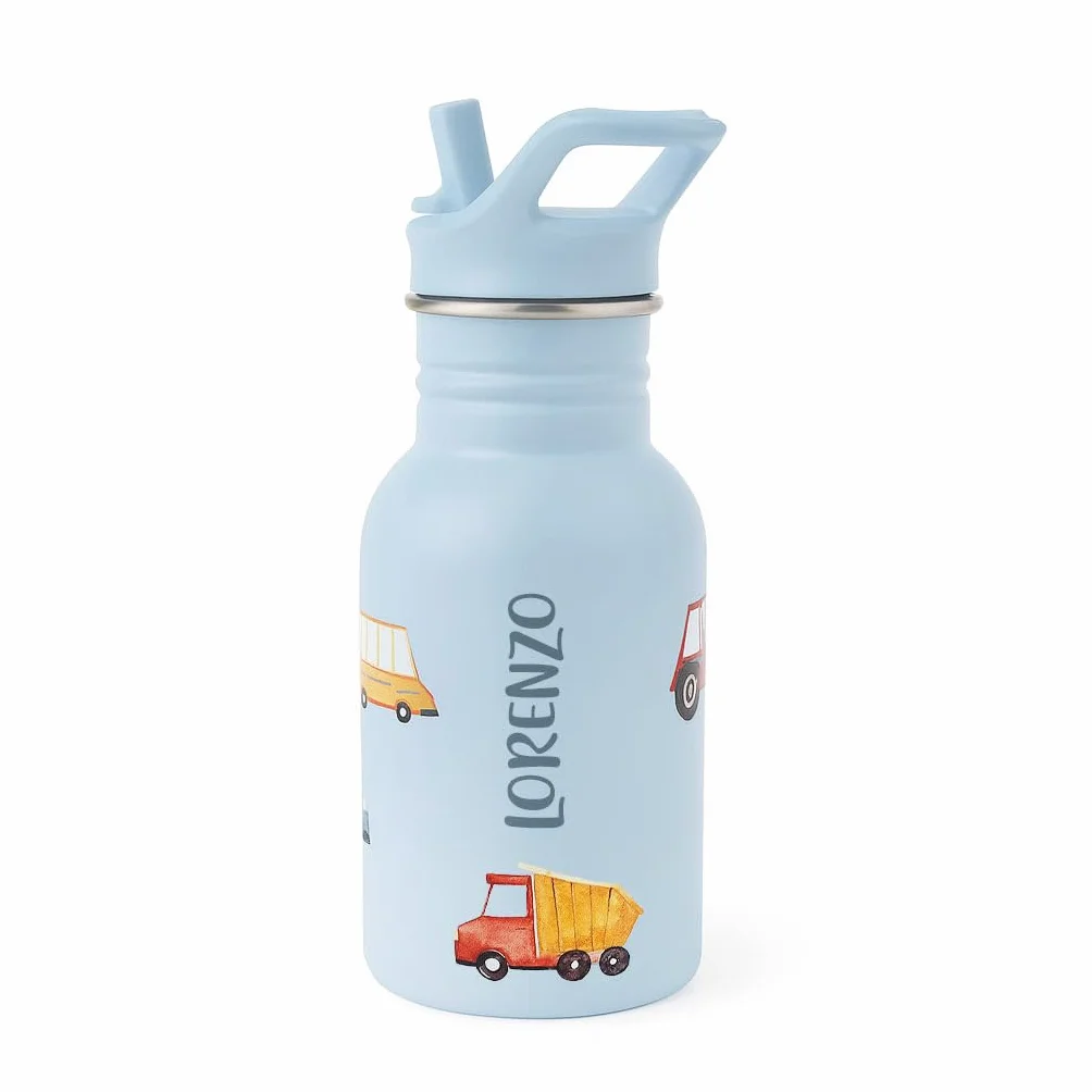 J.Børn Bouteille personnalisée acier inoxydable 350 ml avec paille Roadtrip