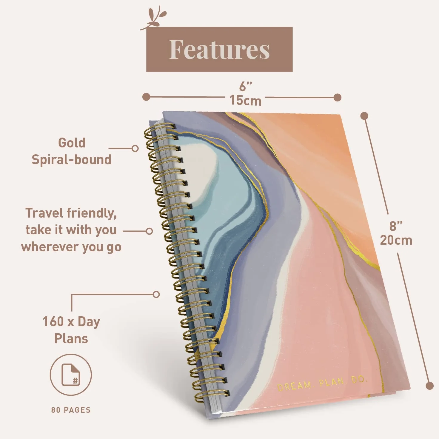 Agenda Pour Femme Daily Planner A5 160 Pages Non Datées Journal Fitness Planification Repas 20 cm x 15 cm