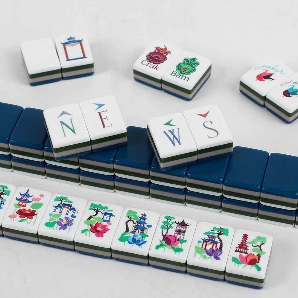 American Mahjong Tile Set 160 tuiles gravées avec Sac de Transport | Ensembles de mah jong de voyage for jeux multijoueurs familiaux, débutants, amateurs de carrelage(1.26"blue)