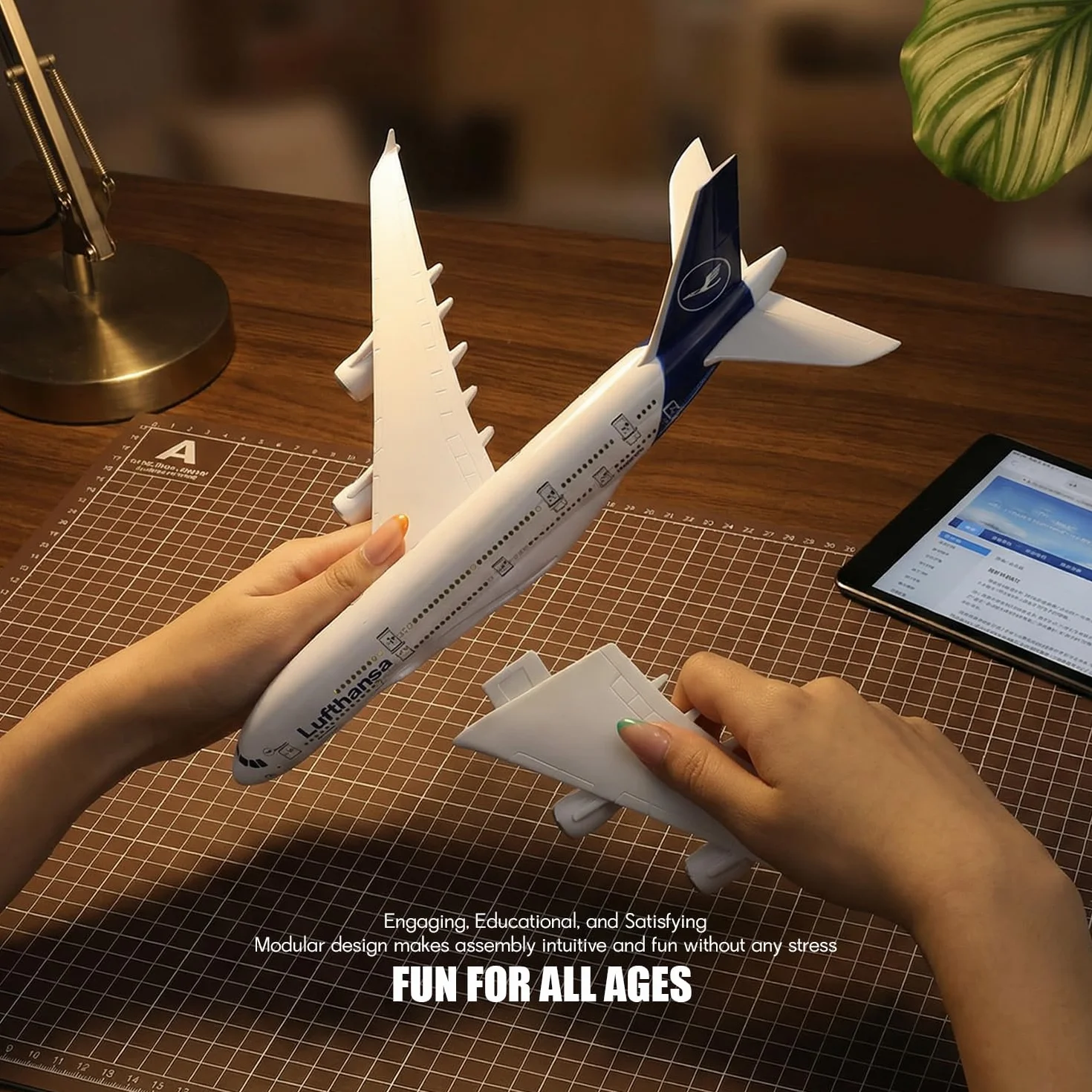 Maquette d'avion à Assembler Échelle 1/280 Compatible A380 Lufthansa Kit Plastique Assemblage Rapide avec Support