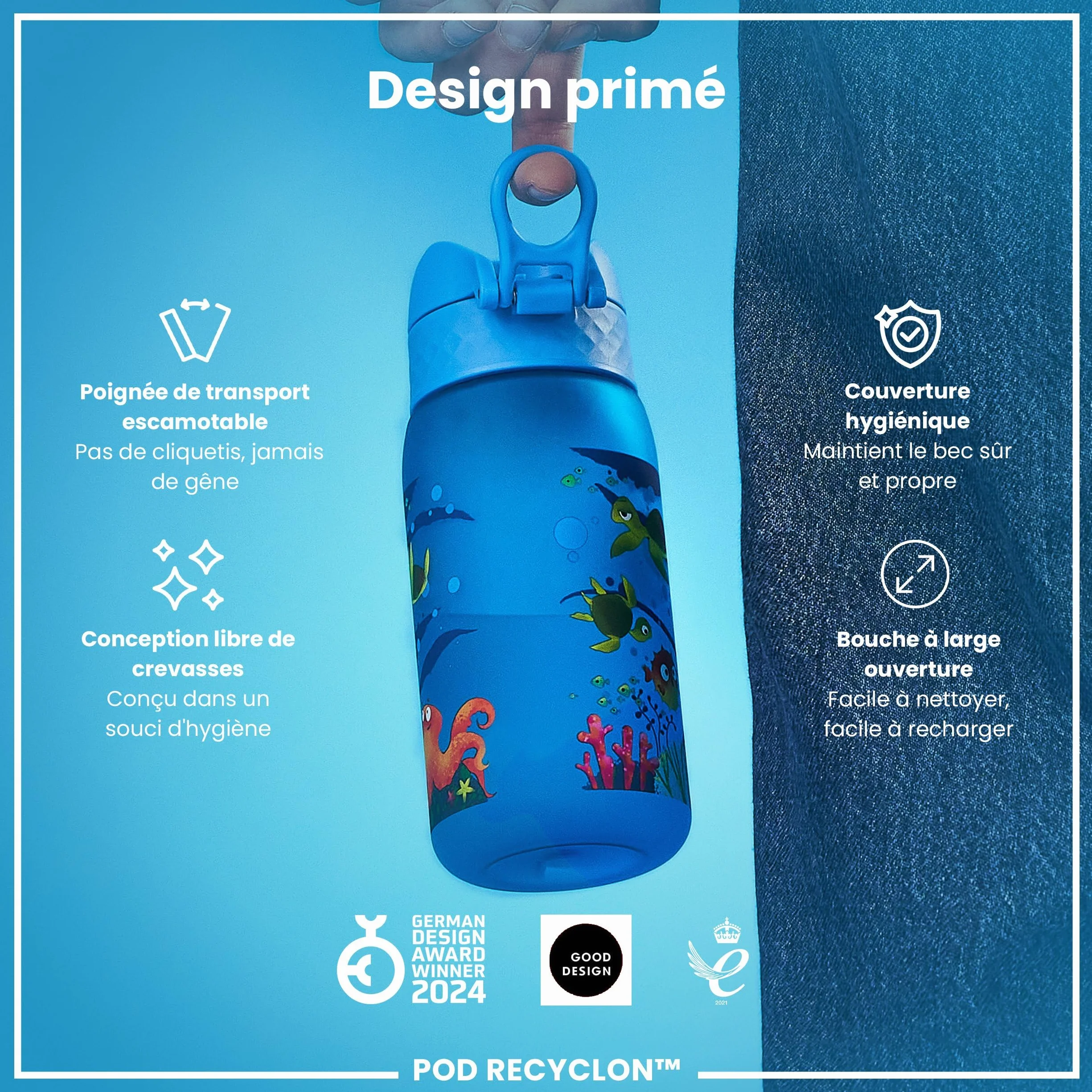 Ion8 Gourde Enfant 350ml Anti-Fuite Verrouillage Sécurisé Sans BPA Lavable Lave-Vaisselle