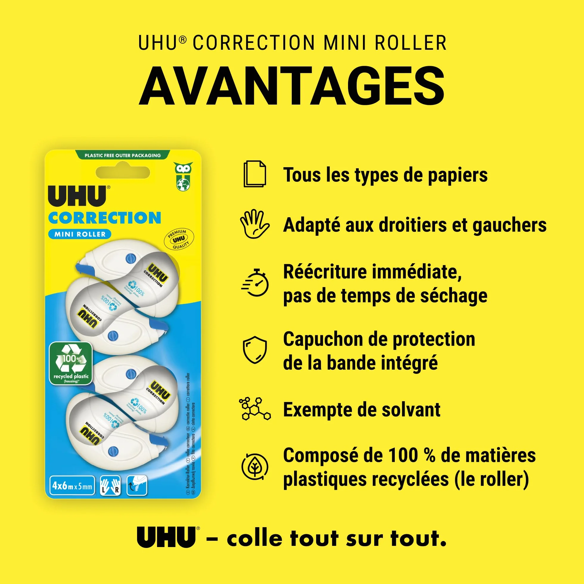 UHU Rollers Correcteur Ruban Correcteur Mini 6 m x 5 mm Blanc Lot de 4