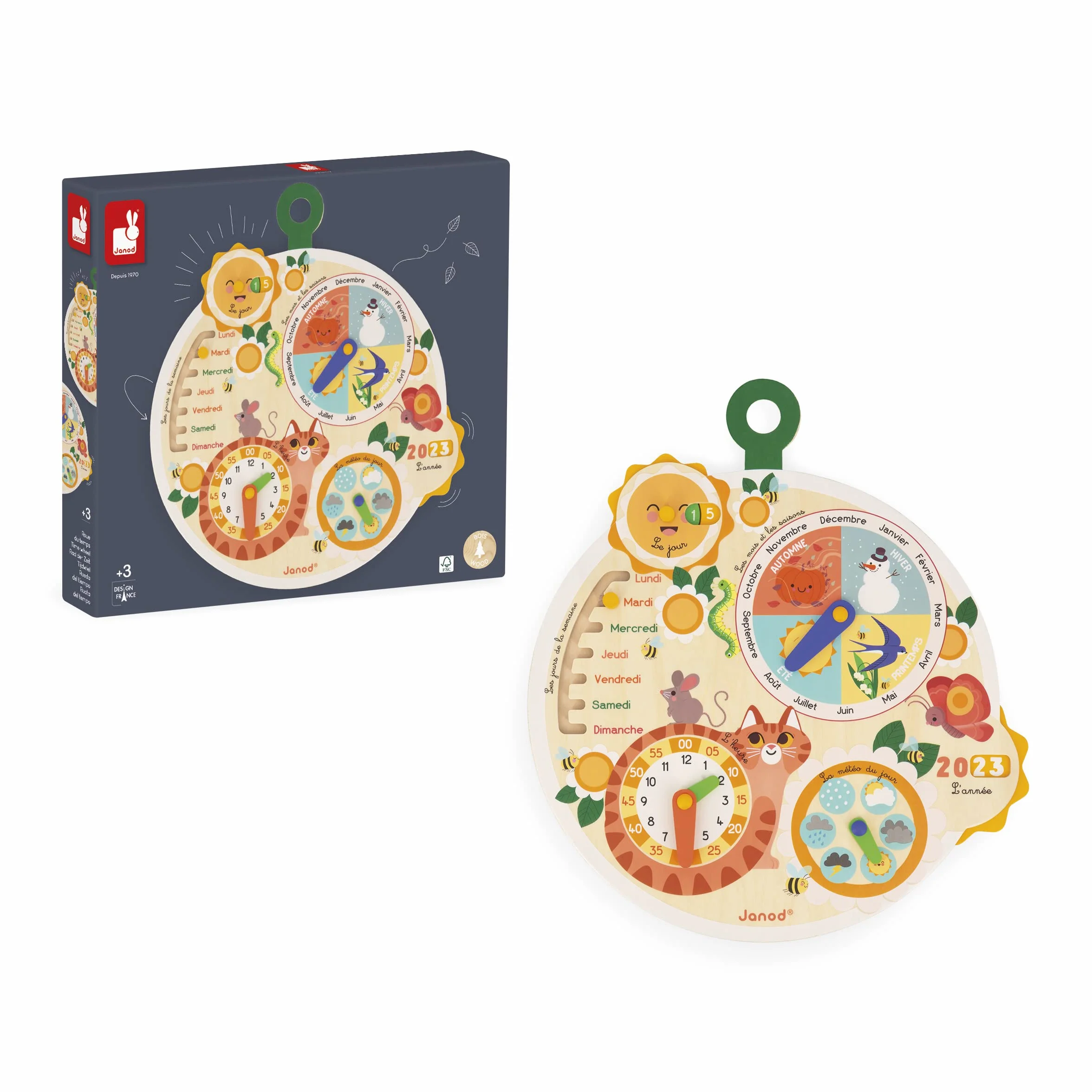 Janod Roue du Temps en Bois FSC Calendrier Éducatif Enfant Jeu Éducatif Jouet en Bois FSC Dès 3 Ans