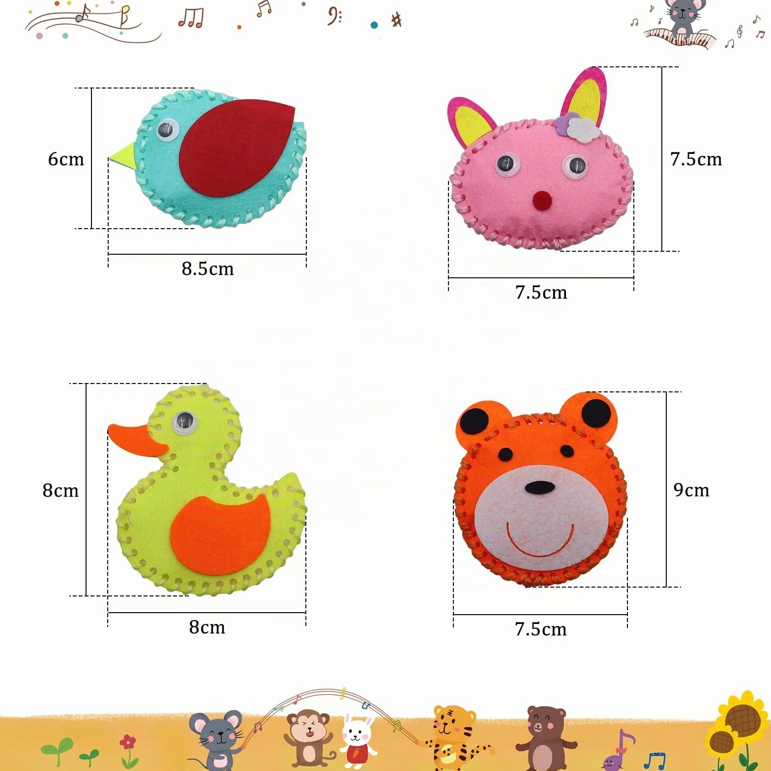 Kit Couture Enfant Forêt Animaux en Feutre 12 Pièces DIY Jouets à Coudre avec Ciseaux pour Enfants 6 Ans+