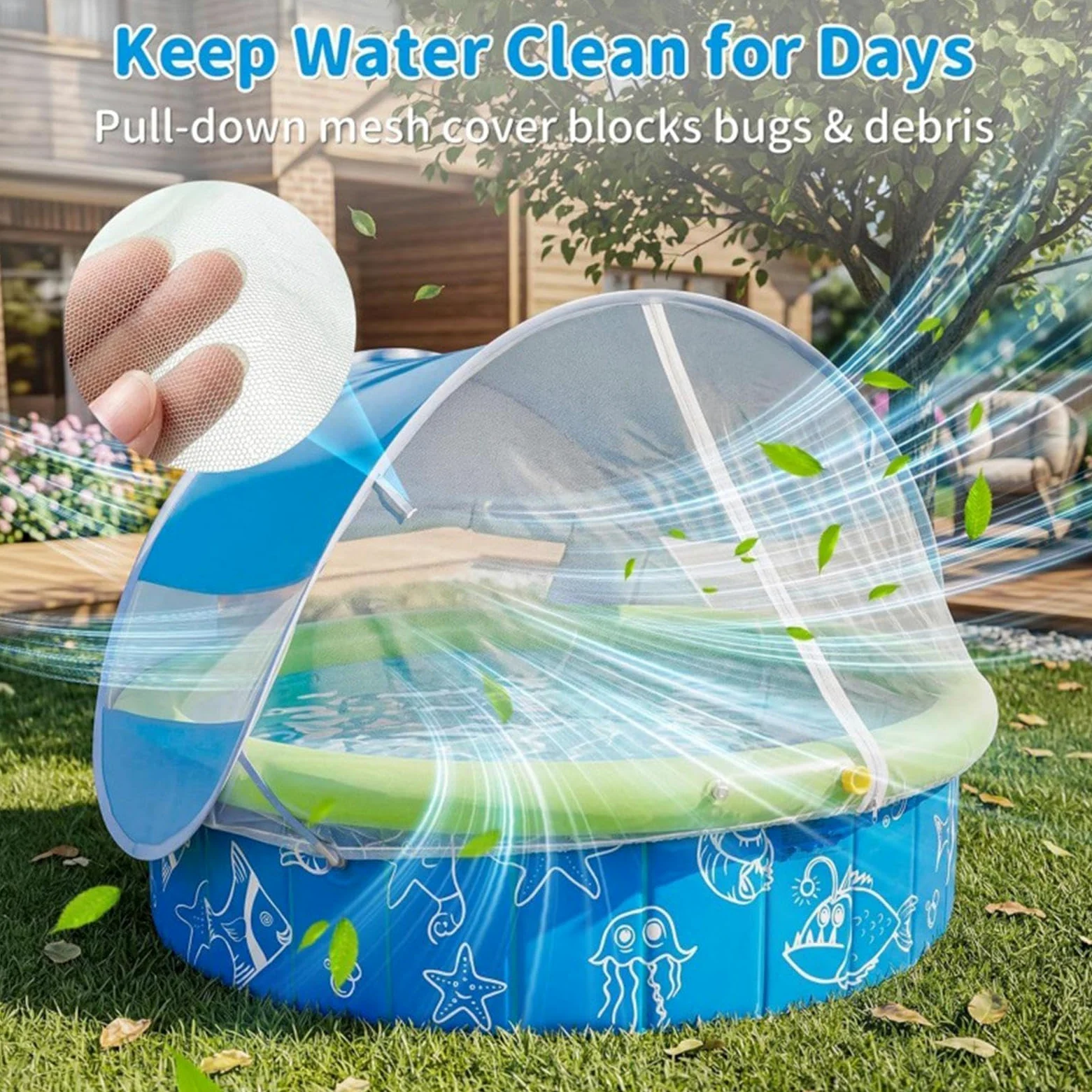Piscine Enfant avec auvent et Filet Protecteur, Jouet Non Gonflable | Piscine Portable De 120 X 30 Cm pour jeux d'eau extérieurs en , terrasse, plage et