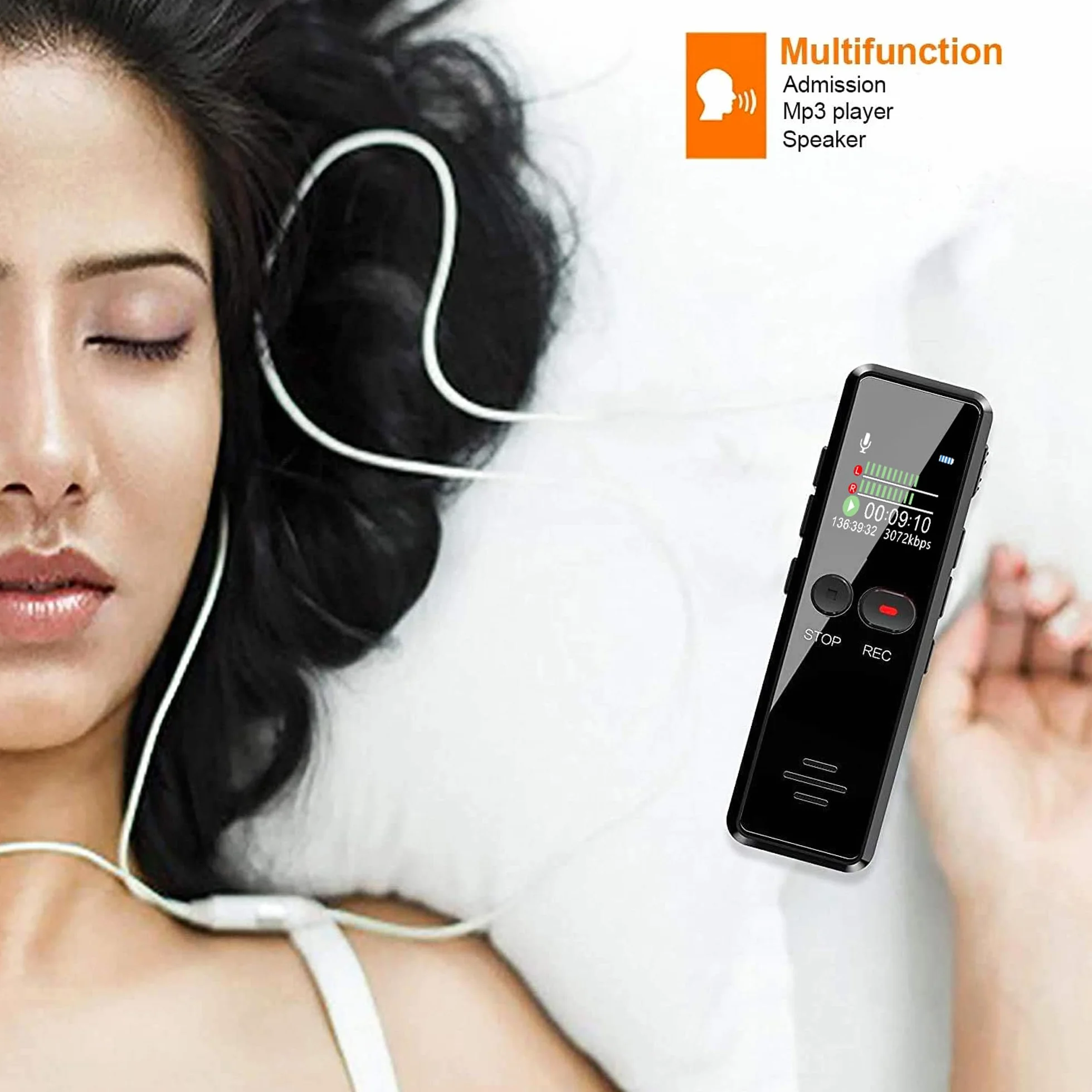 Enregistreur Vocal Numérique 8G, Dictaphone Audio 1536Kbps HD Activation Vocale Lecteur MP3 USB