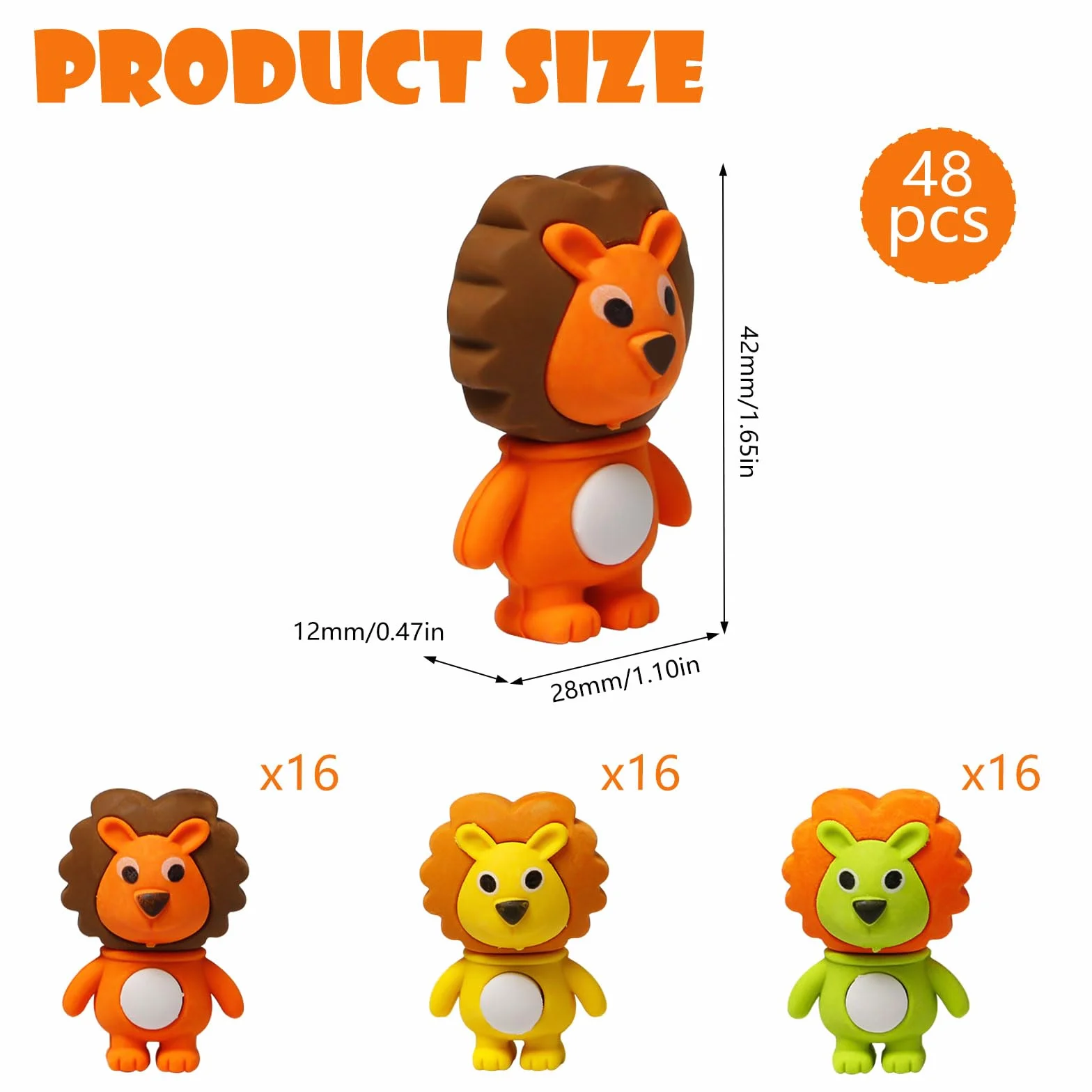 Gomme en Forme Lion Animaux 48 Pièces Amusante Détachable pour Enfants
