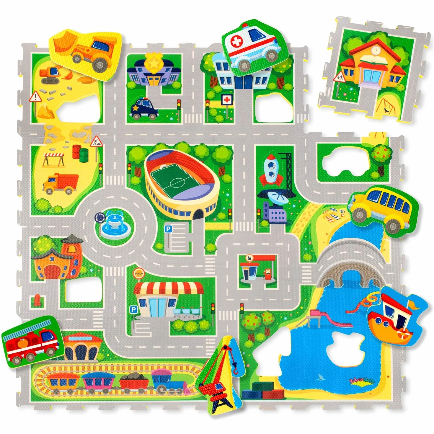 Hakuna Matte Tapis de Jeu Mousse Enfant Voiture 1,2 x 1,2 m 16 Dalles Puzzle Épaisses +20% Certifié EN71 Antidérapant