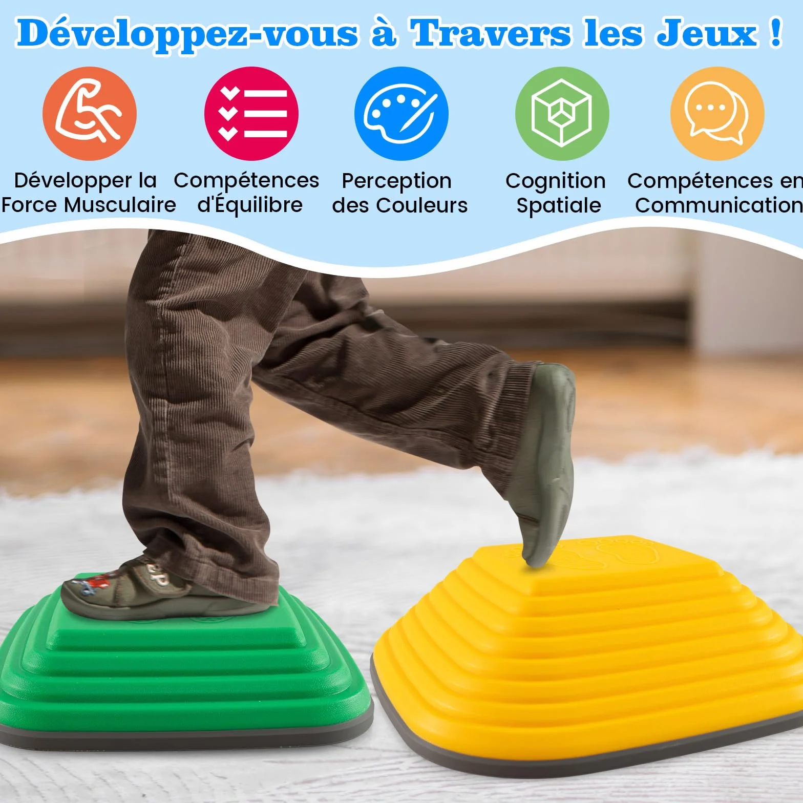 COSTWAY Pierres d'équilibre Empilables Enfant Bord TPE, Parcours Motricité Motif Antidérapant, Jouet Sensoriel Intérieur Extérieur, Charge 80kg 3 Ans+