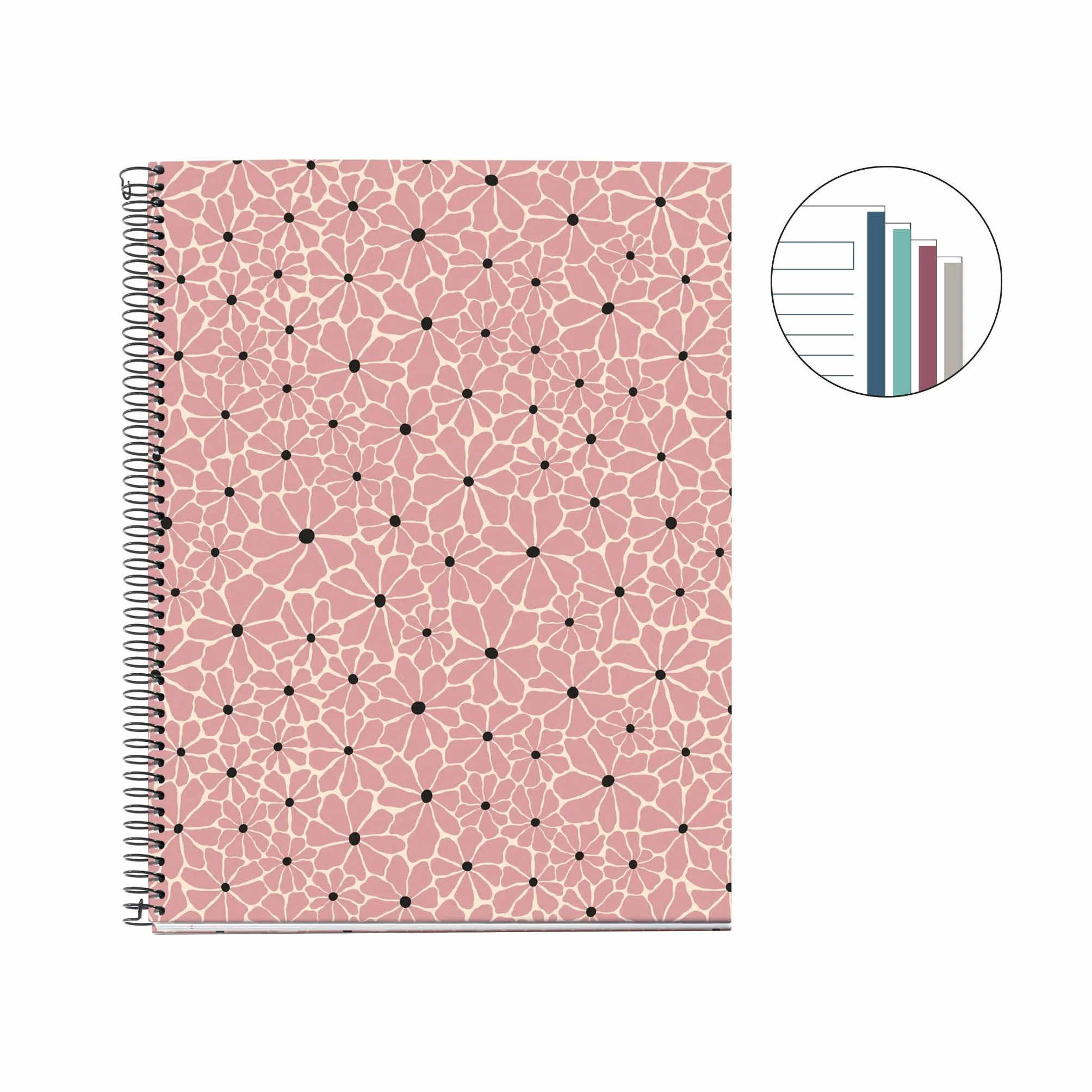 Miquelrius Cahier à reliure spirale A4 100 feuilles lignées 70 g/m² Couverture carton rigide Blush