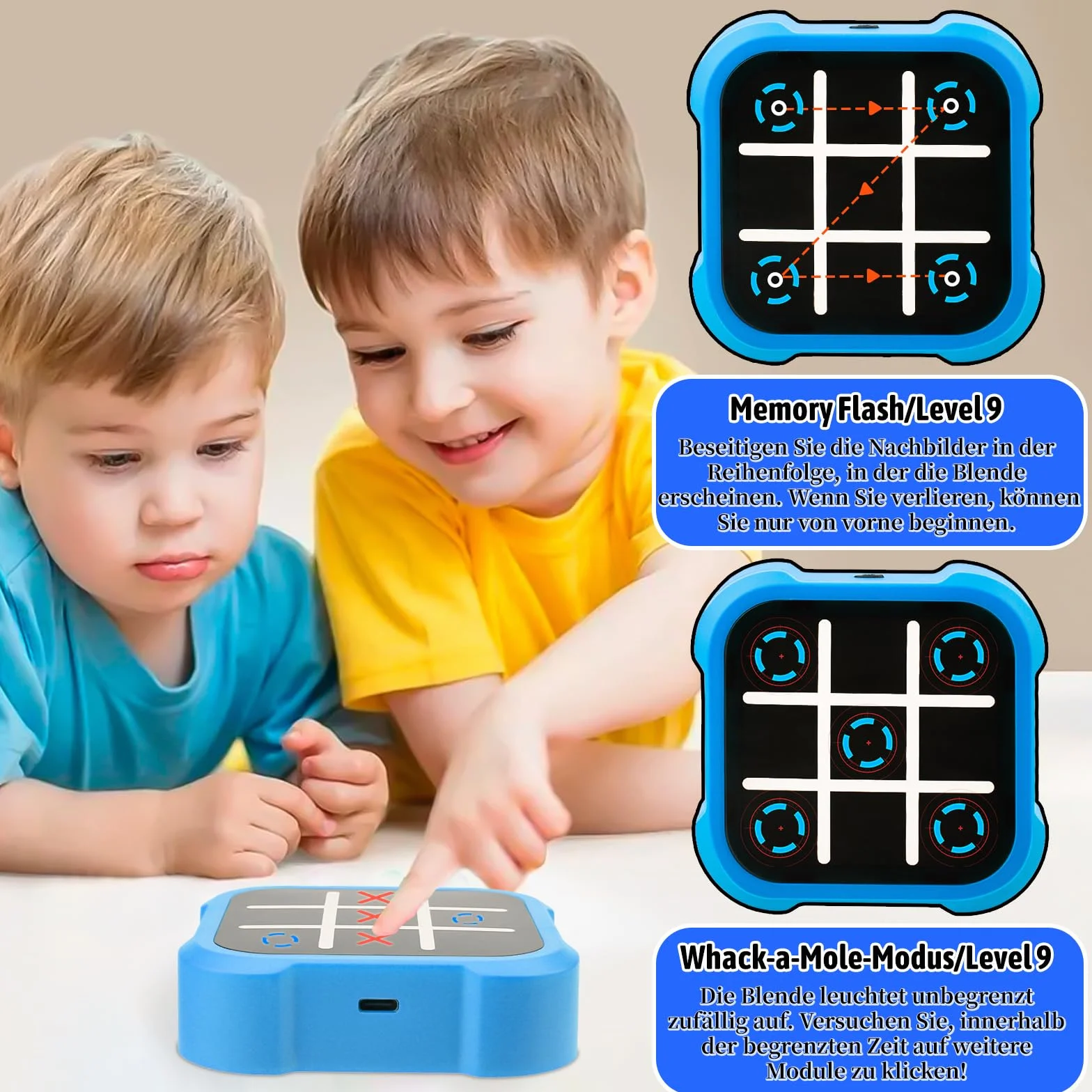 Jeu de Tic Tac Toe Électronique Portable avec Console de Voyage, Jouets de Société Fidget, Jeu de Puzzle pour Enfants et Adultes (Jaune)