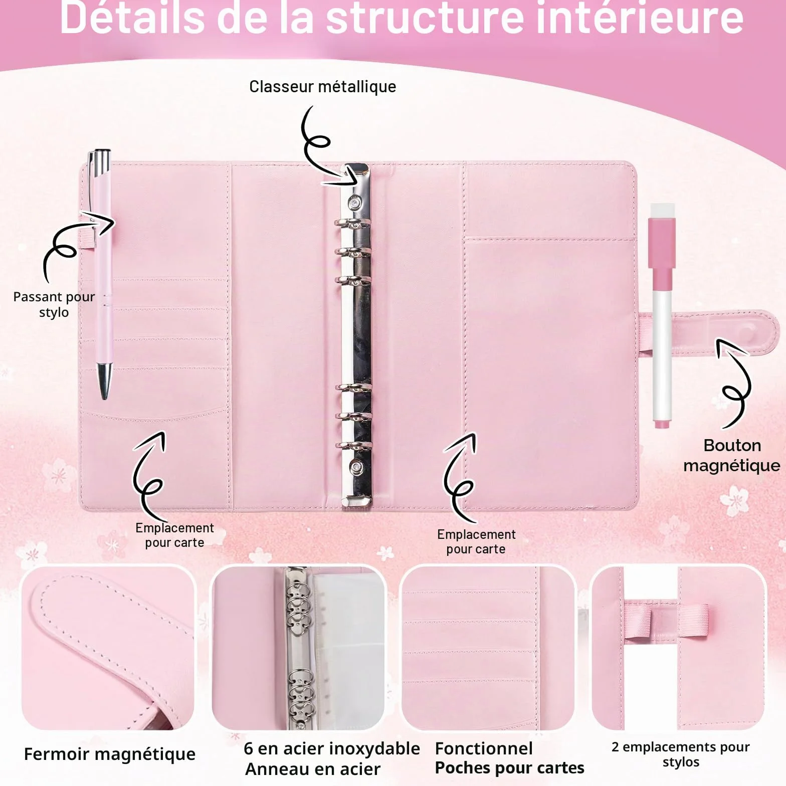 Classeur de Défi 100 Enveloppes A5 Budget Cahier avec Stylo Feuilles Rose