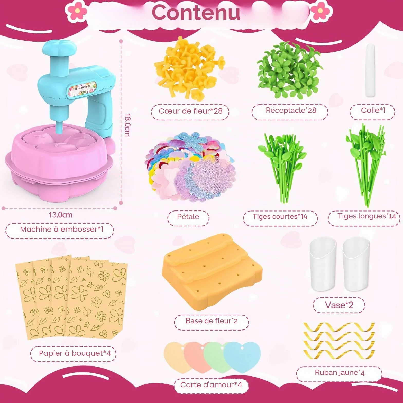 Mieryd Kit de Fabrication de Fleurs Tissu, Jeux Educatif DIY Flower Making Bouquet pour Fille 3-10 Ans