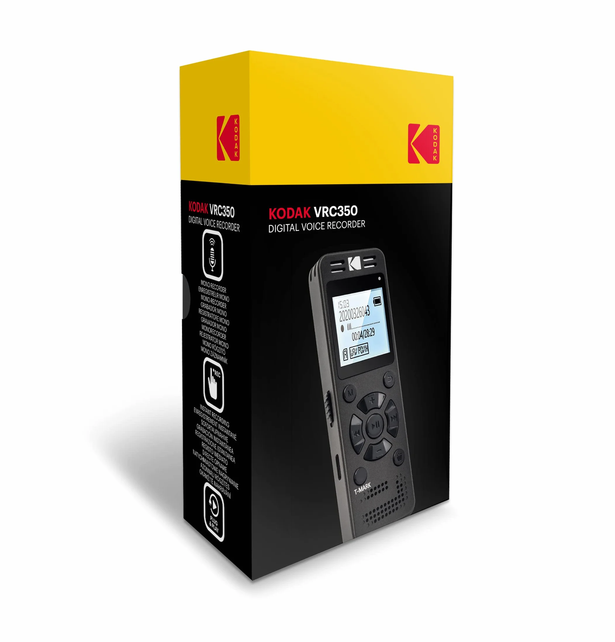Kodak VRC350 Enregistreur Vocal Haute Intensité Mini Dictaphone Rechargeable Commande Vocale Batterie Lithium Lecteur MP3