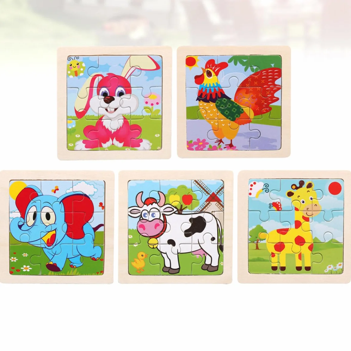 Puzzle en Bois Éducatif Animaux Cartoon 5 Pièces pour Garçon et Filles