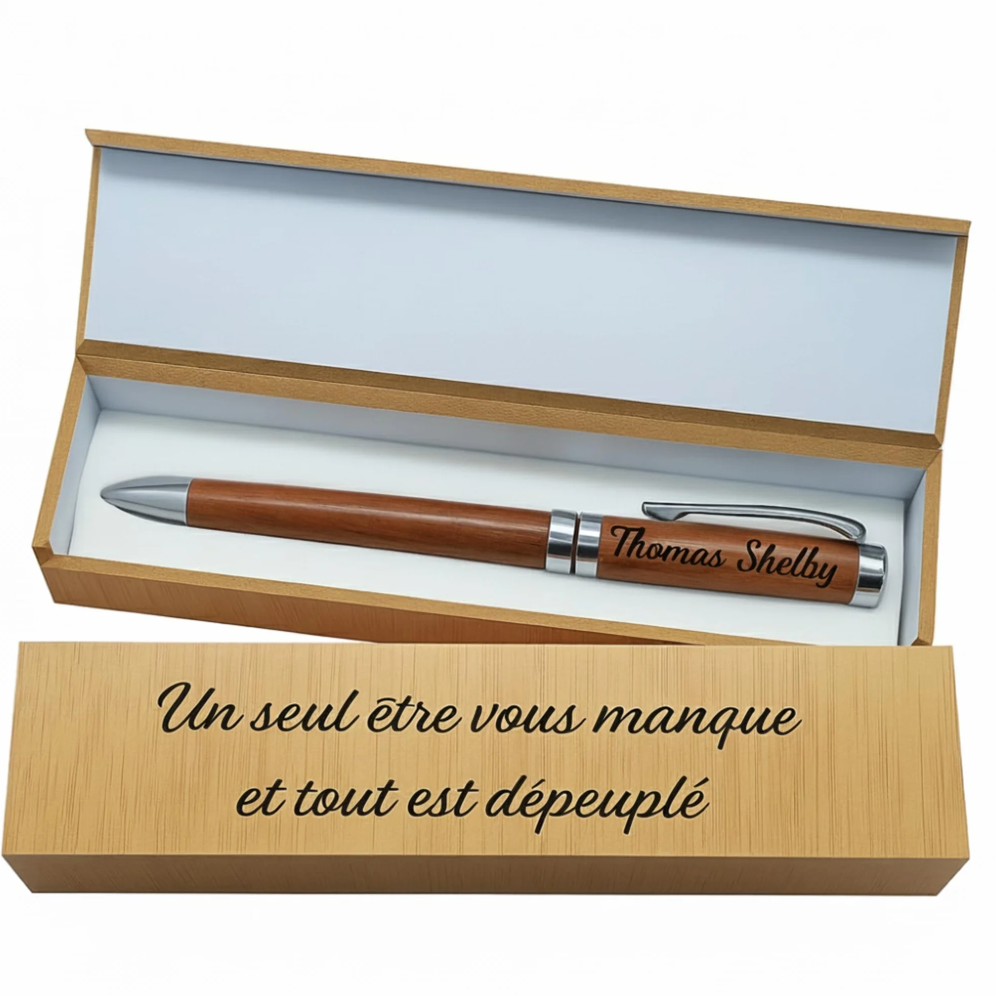 Stylo en bois luxe personnalisé coffret cadeau gravé original