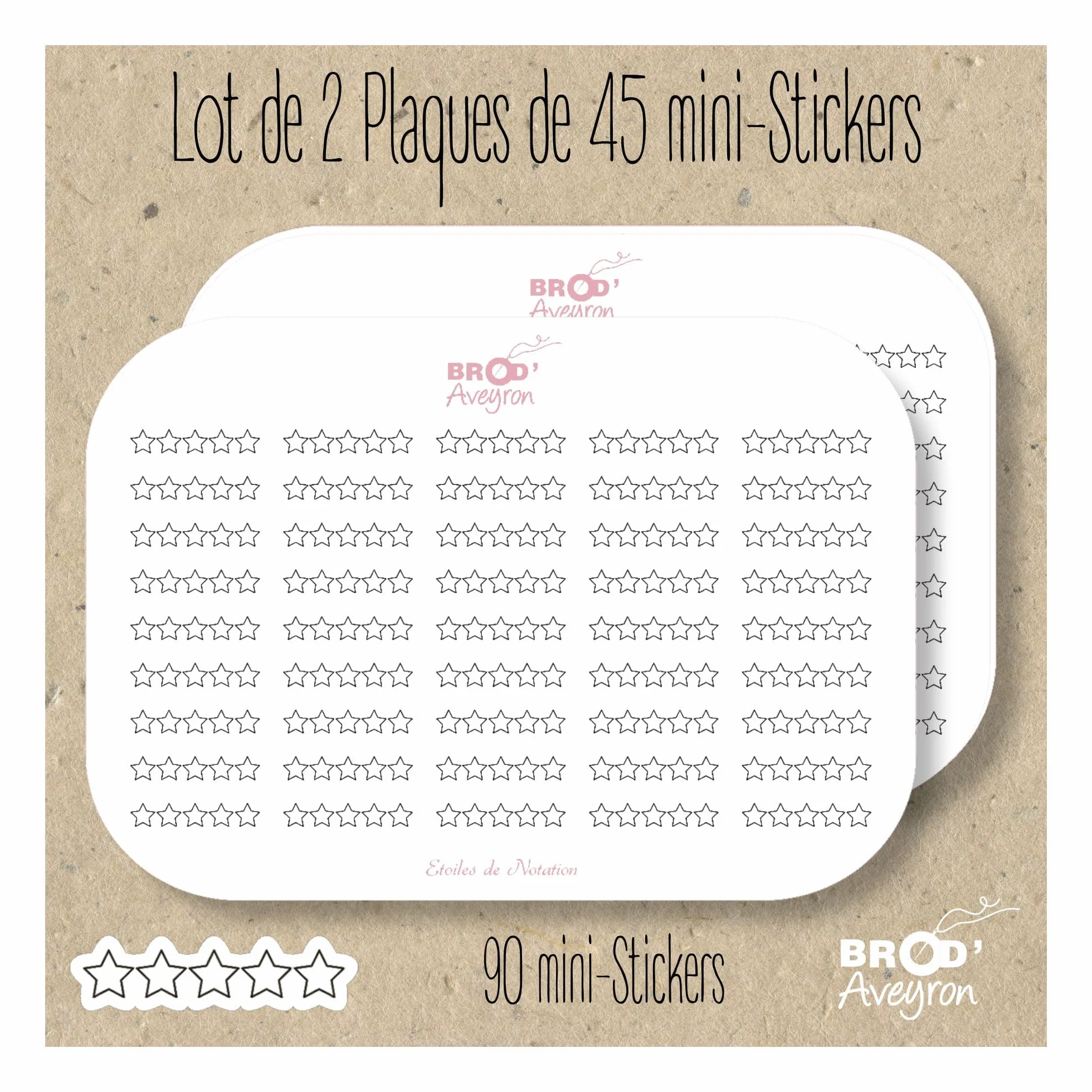 Lot de 2 plaques de 45 mini-Stickers Autocollants Etoiles de notation
