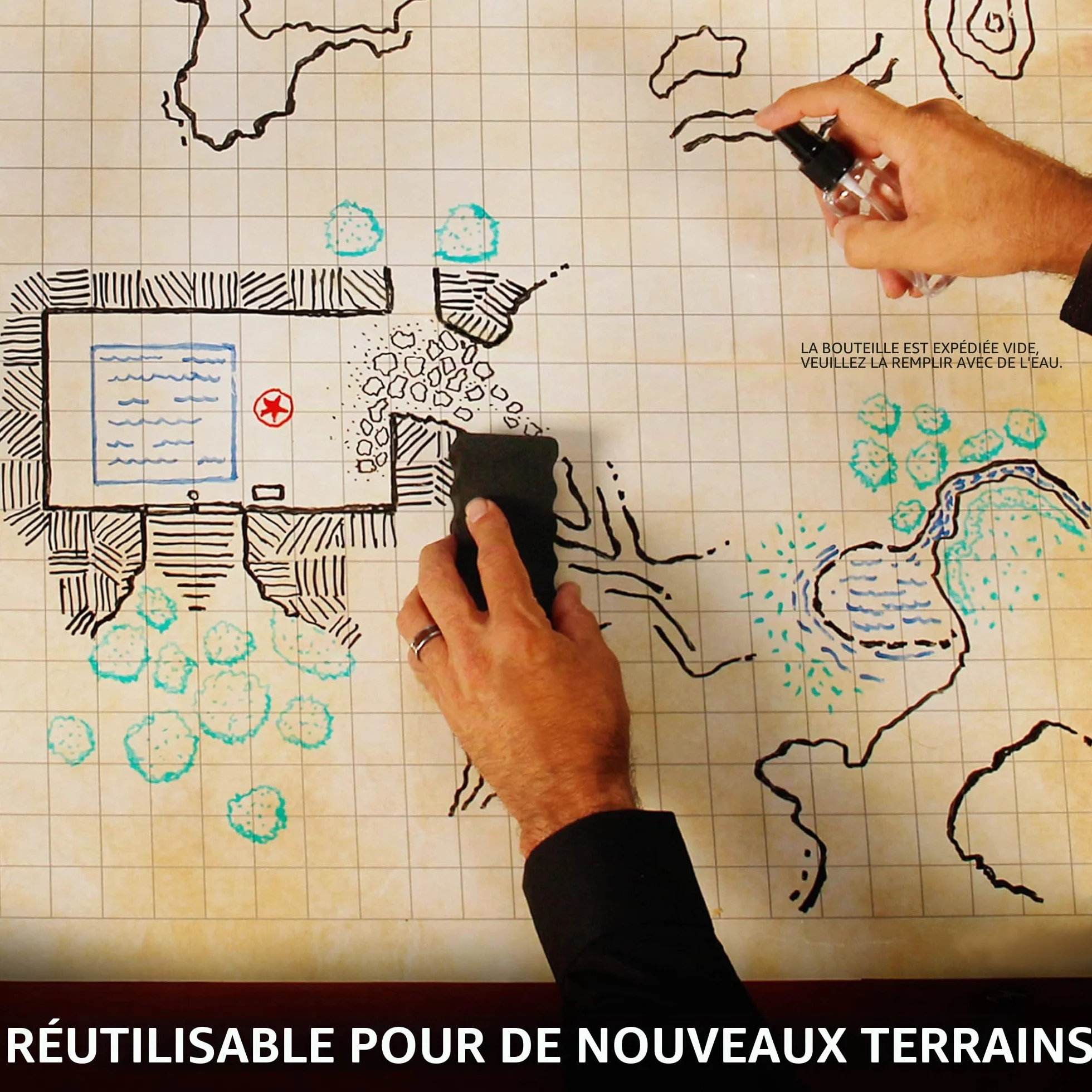 ENHANCE Grid Mat RPG DND Map 61x91cm Effaçable à Sec Jeu de Rôle Tapis de Jeu Battle Grid avec Pochette de Voyage