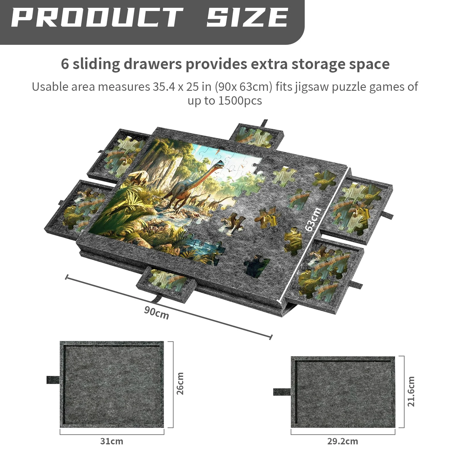 Table de puzzle inclinable pour 1500 pièces – Puzzle Tisc avec 6 tiroirs, planche de puzzle 2 en 1 – Support et housse de protection, 90 x 63 cm