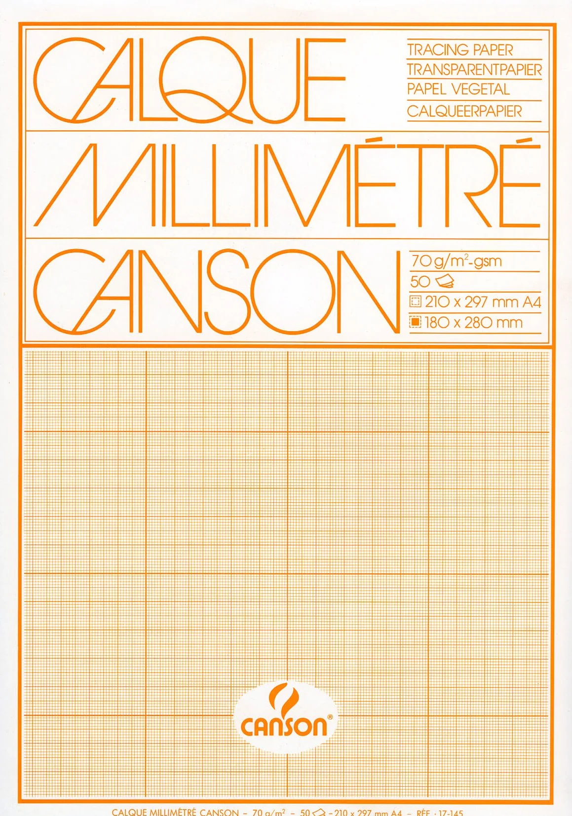 CANSON Bloc calque millimétré A4 extra transparent 70/75 g/m2