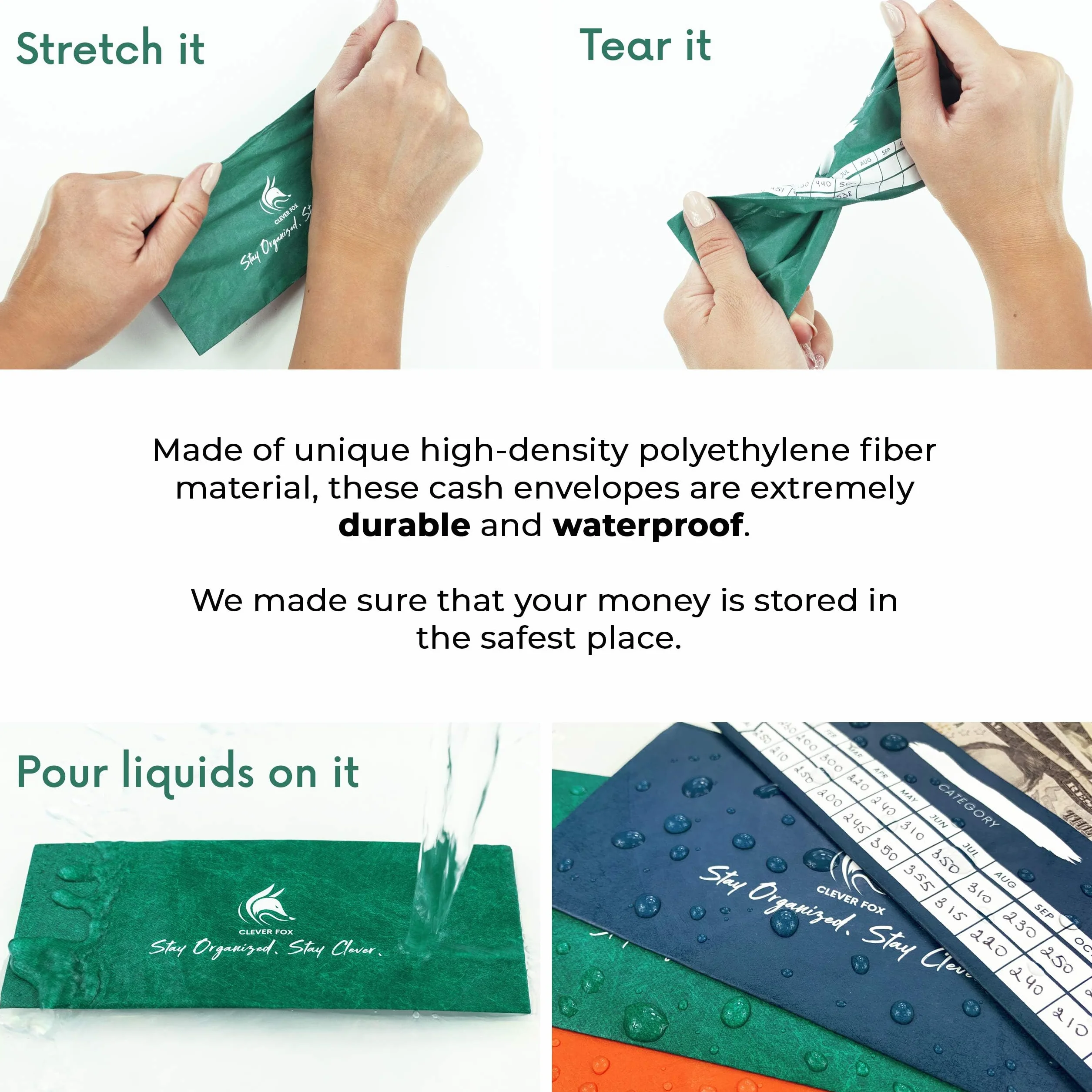 Clever Fox Enveloppes de Caisse Système Budgétaire, 12 Couleurs, Résistant à la Déchirure et à l'Eau, Pochette de Transport 12 Feuilles de Budget Suivi Dépenses