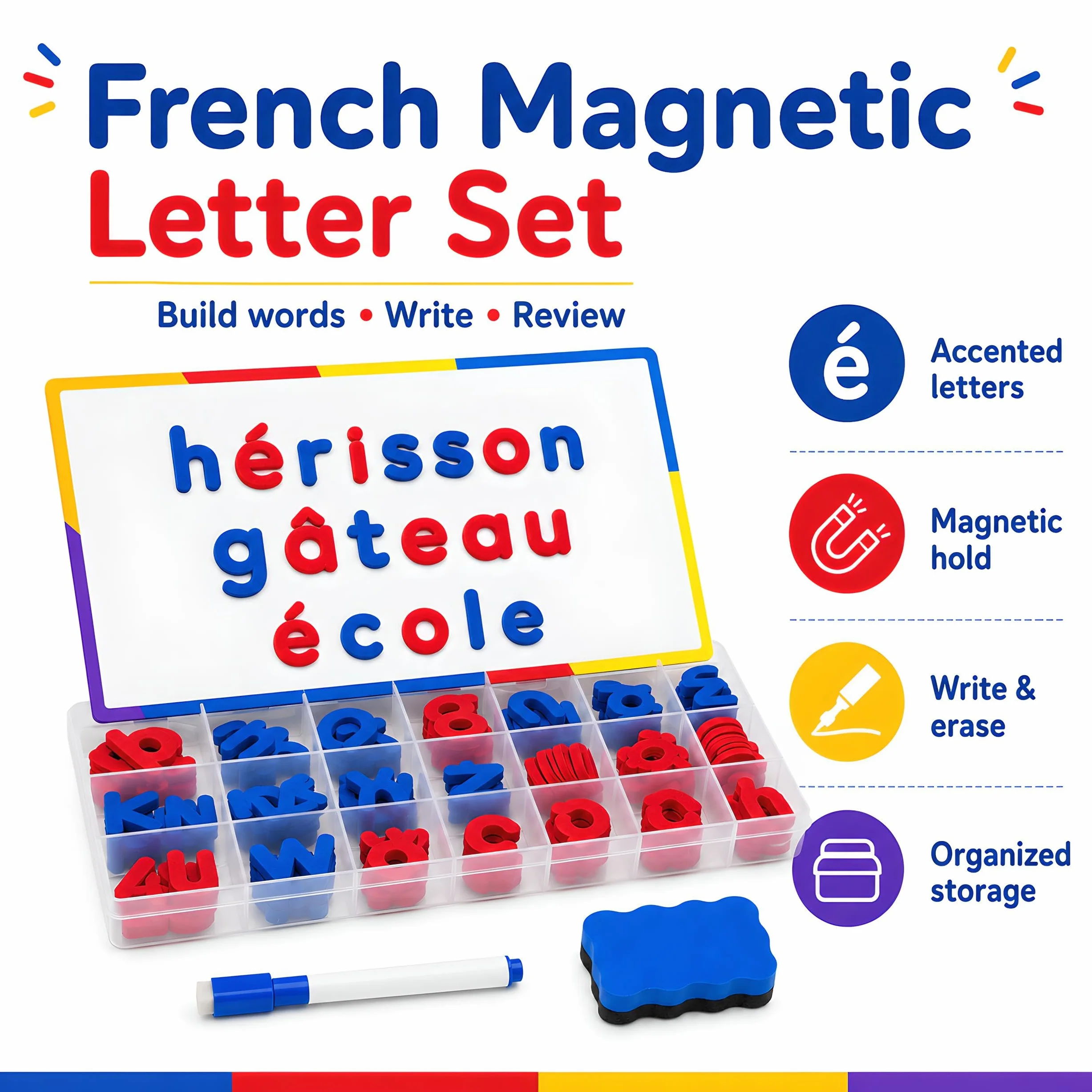 240 Lettres Magnétiques Françaises – Alphabet Coloré pour Phonétique et Écriture, Tableau, Réfrigérateur