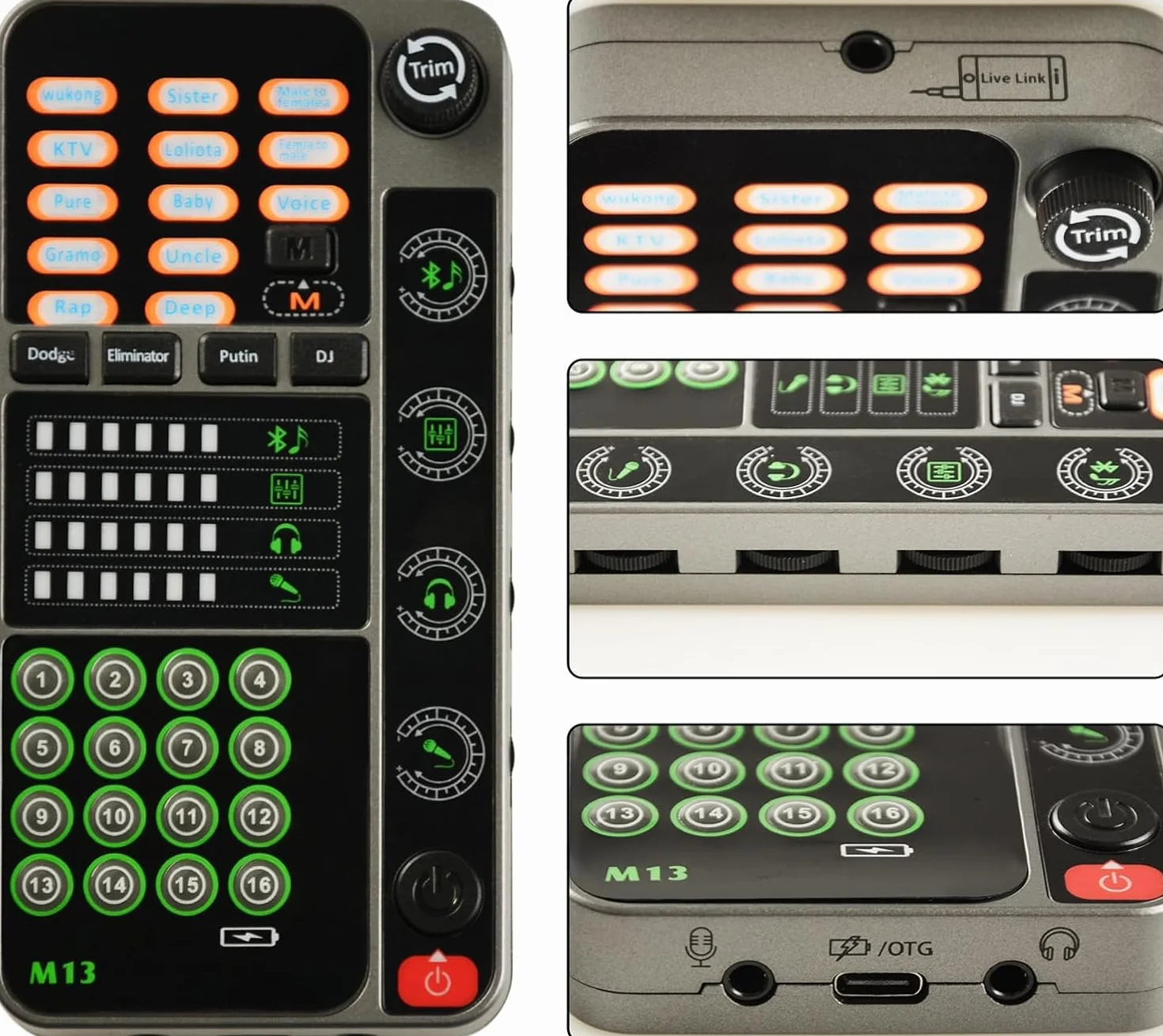 Flylin Changeur de voix portable microphone modulateur 16 effets sonores enregistrement jeu