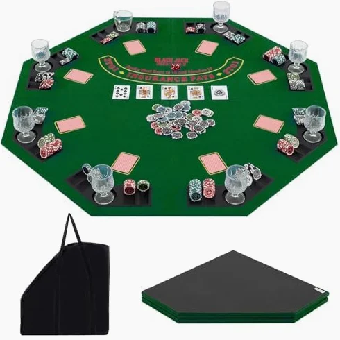 FANTASK Texas Holdem Tapis de Poker 120 x 120 cm Pliable pour 8 Joueurs avec Porte-gobelets, Vert