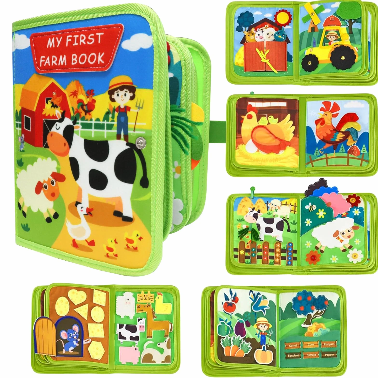 Tableau Montessori Enfants 1-3 Ans - Livre Sensoriel avec 10+ Activités Éducatives, Jouet de Voyage Portable