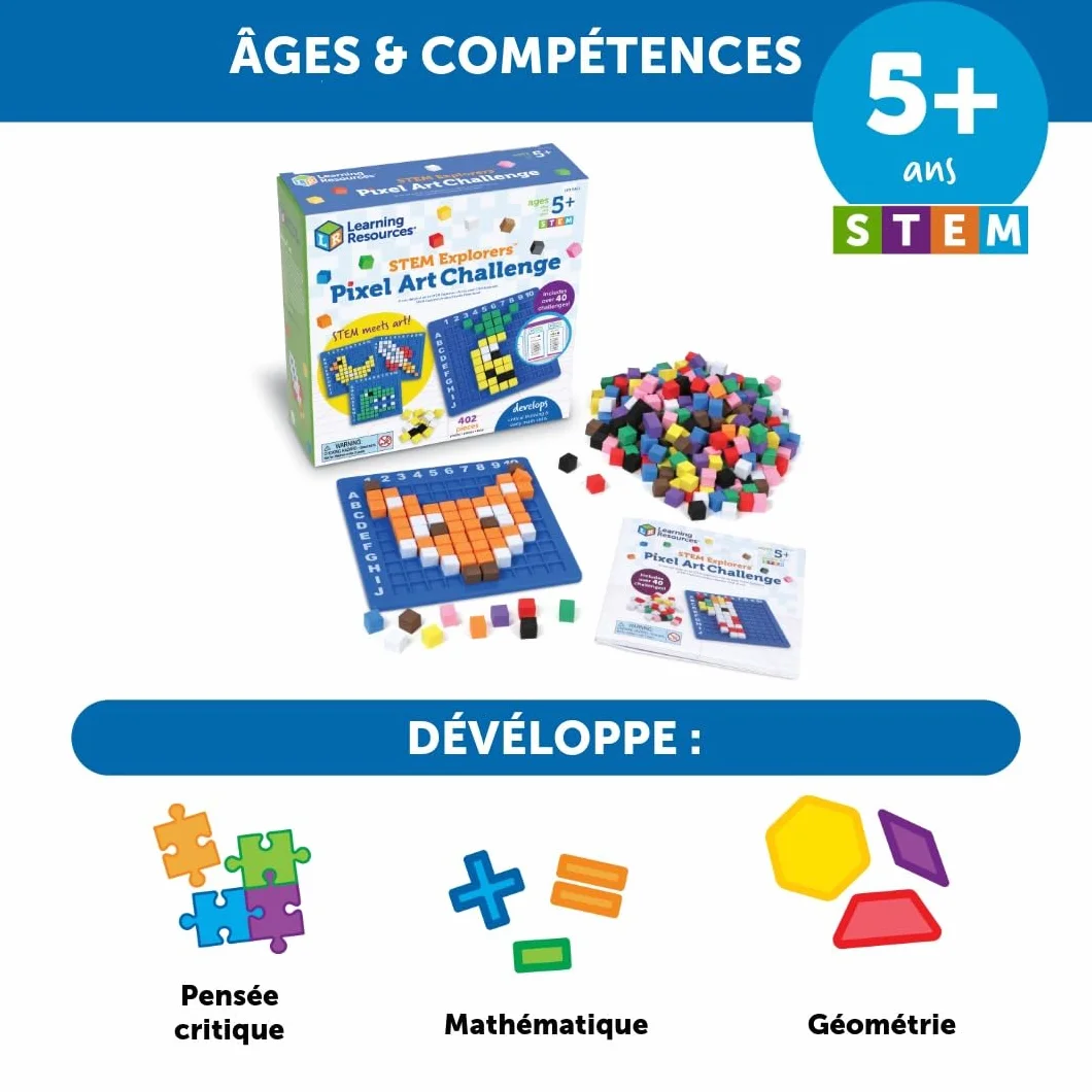 Learning Resources STEM Explorers Pixel Art Challenge, Jeu éducatif Codage sans écran 5-8 Ans, 400 Pixels, Base 10x10