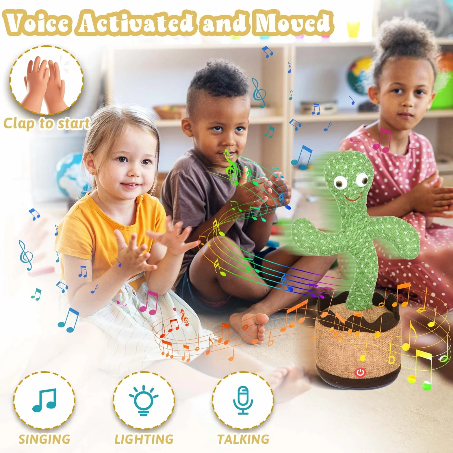 SHAVINGFUN Cactus Parlant en Peluche - Jouet éducatif avec enregistrement vocal pour bébés