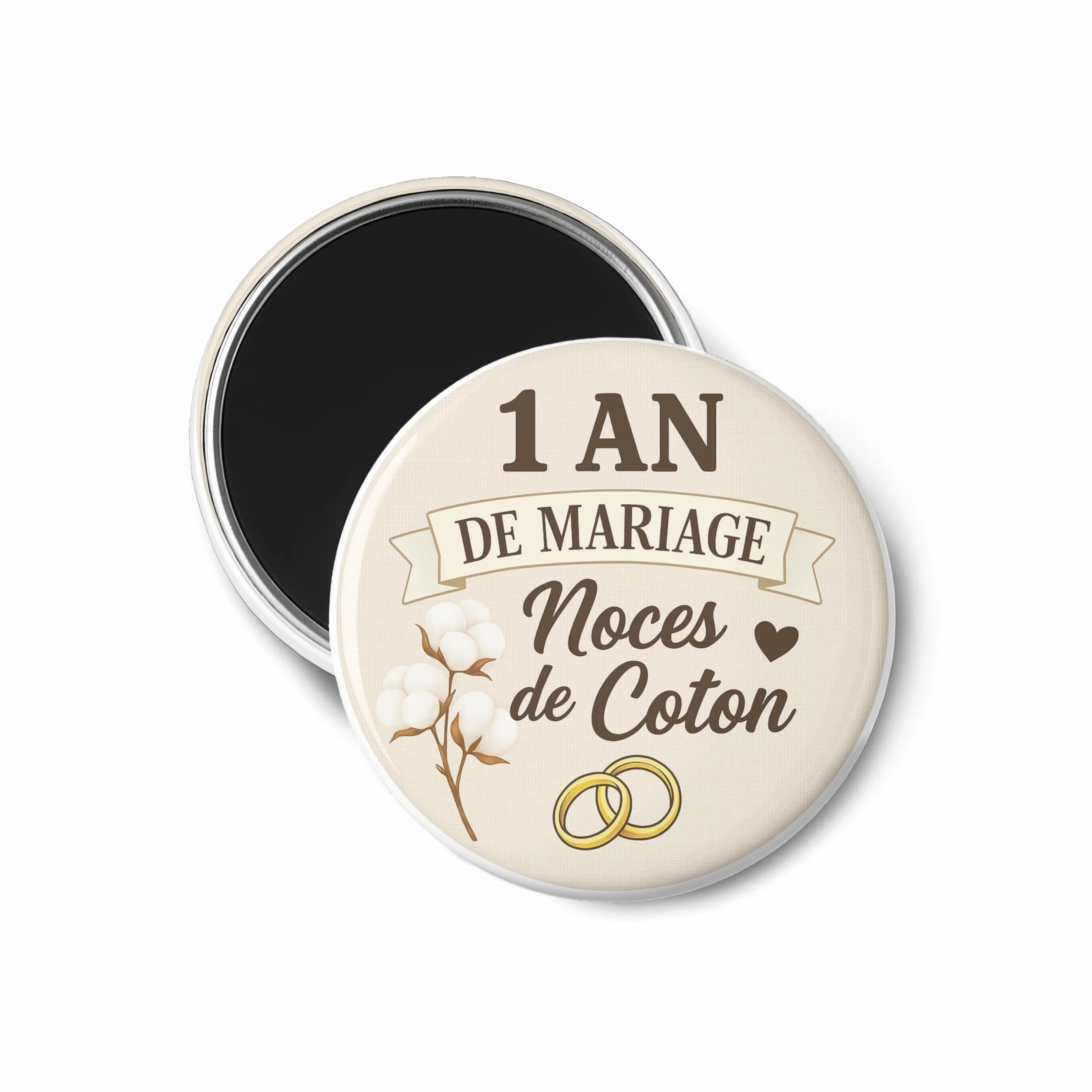 Magnet aimant Noces de coton 3,8 cm – Cadeau 1 an de mariage pour couple
