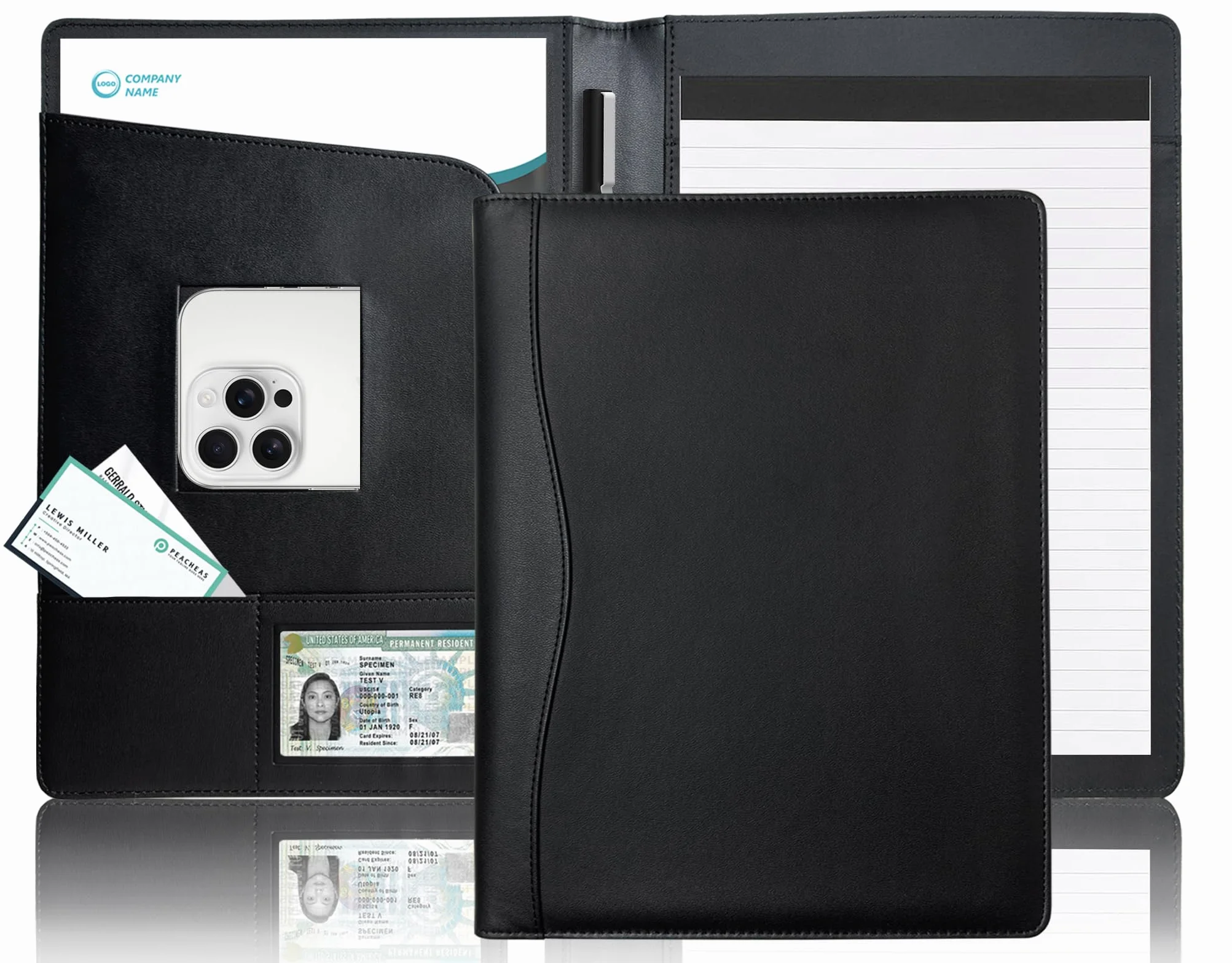 Portfolio en Cuir PU A4 Porte Documents Organisateur Multi-poches avec Tablette Magazine