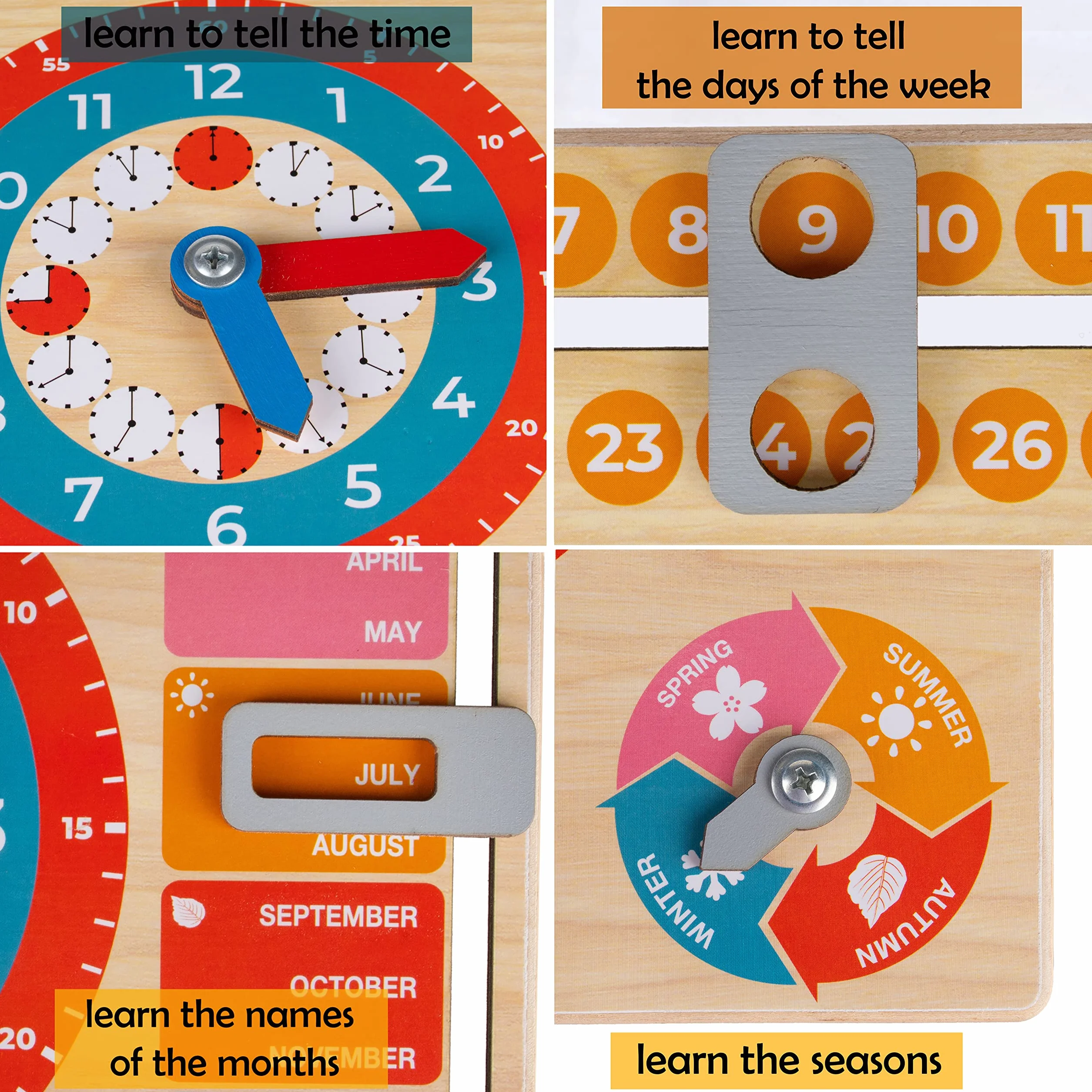 Jeux Educatif en Anglais Calendrier en Bois Montessori pour Enfants