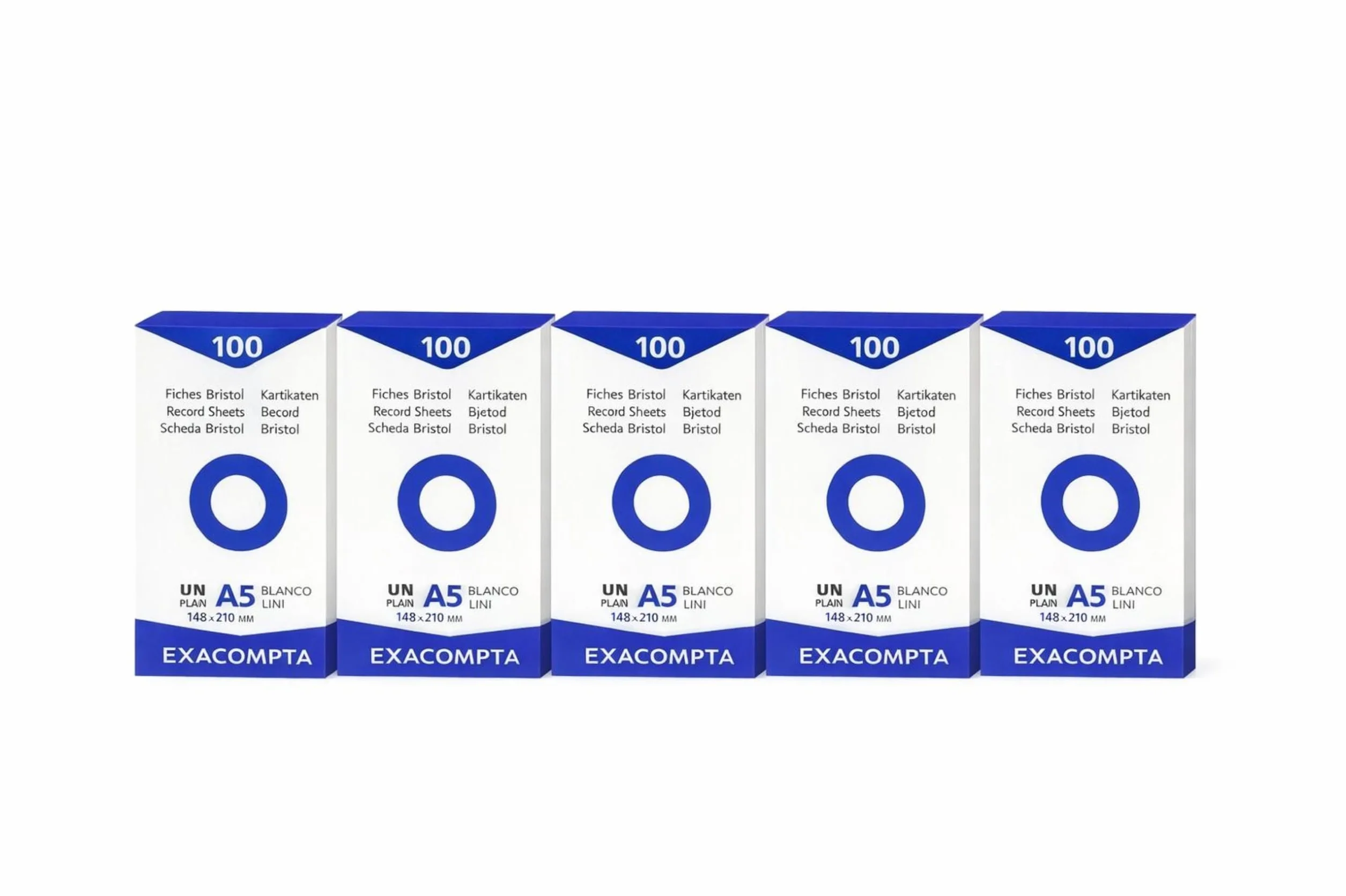 Exacompta Pack Bureau 5 Étuis 100 Fiches Bristol Unies Non Perforées 148 x 210 mm Compatibles Imprimante Jet d'Encre Laser Photocopieur Blanc