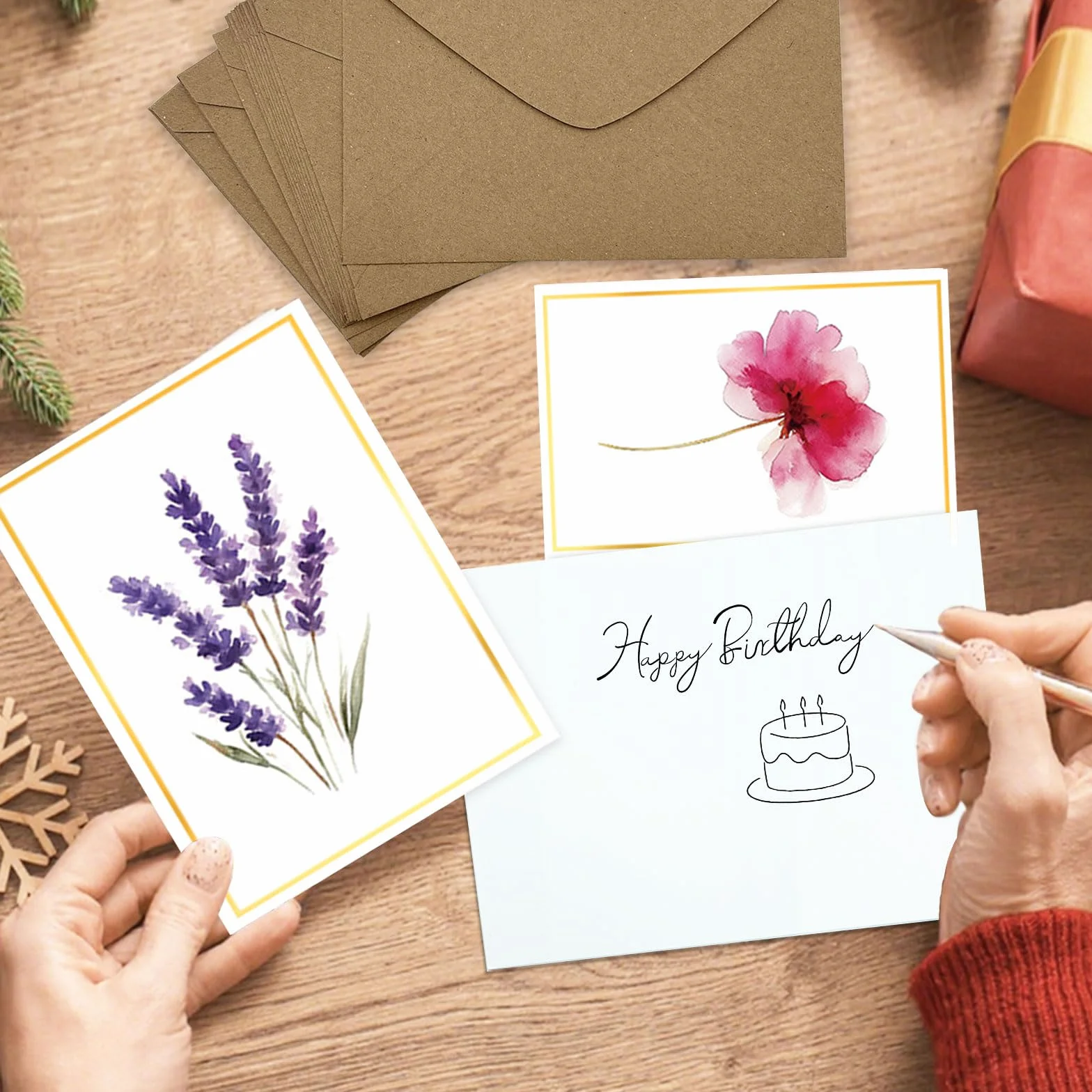 Cartes Voeux d'Anniversaire Fleuri avec Enveloppe Lot de 12