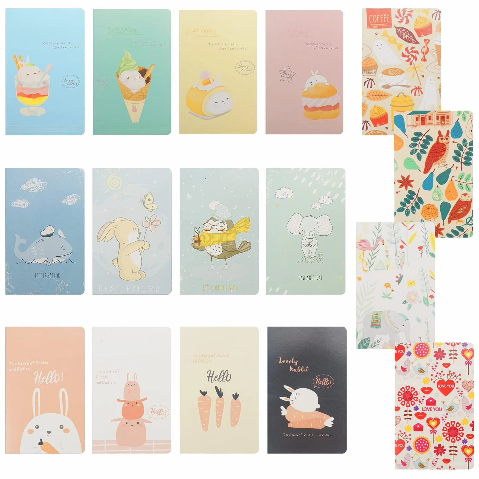 Bloc Note A7 10,5 x 7 cm Carnet de Poche 16 Pièces Couverture Colorée Animaux Dessins Animés