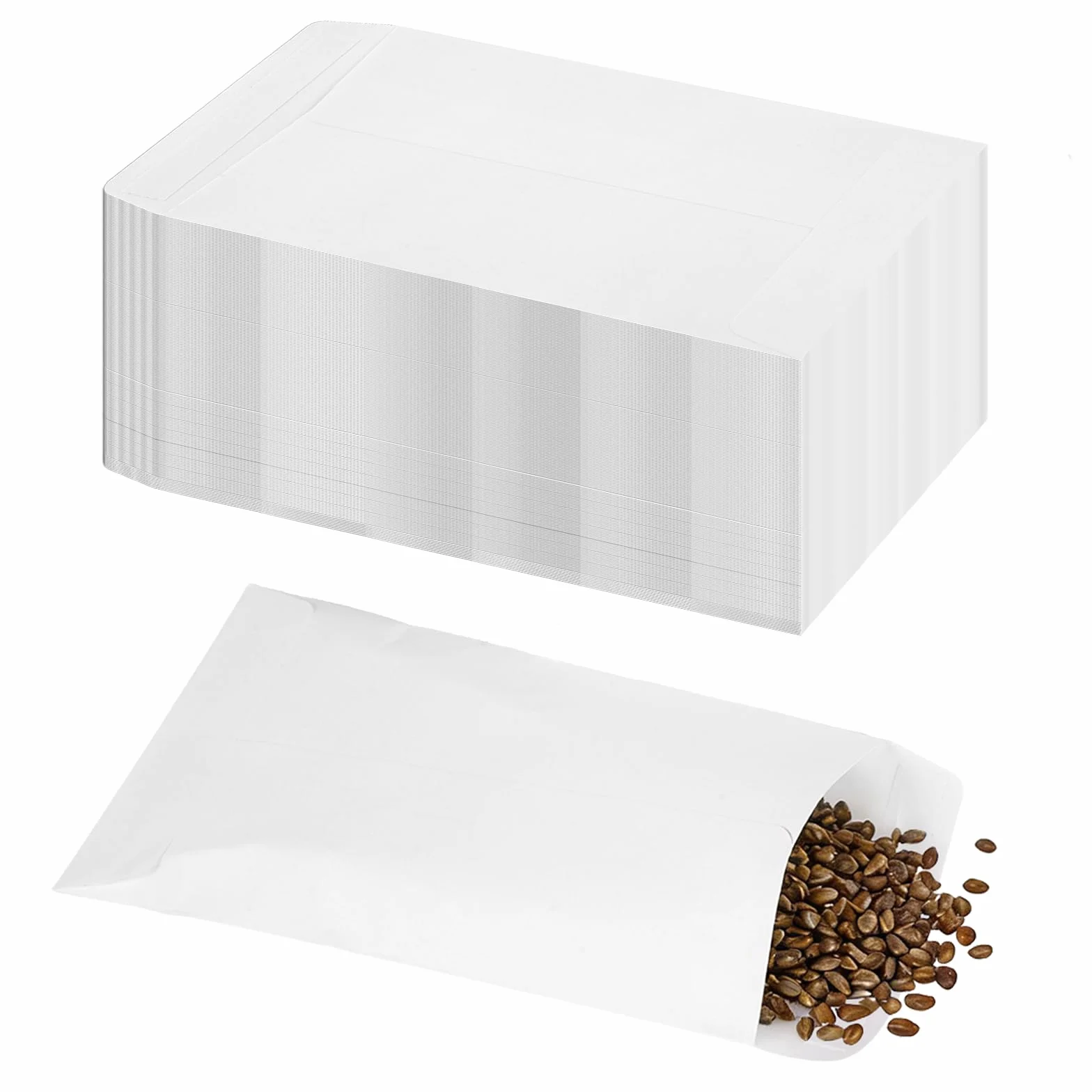 Varenzya 100 Pièces Enveloppes Blanches Autocollantes Papier Kraft 6×10 cm pour Stockage Semences