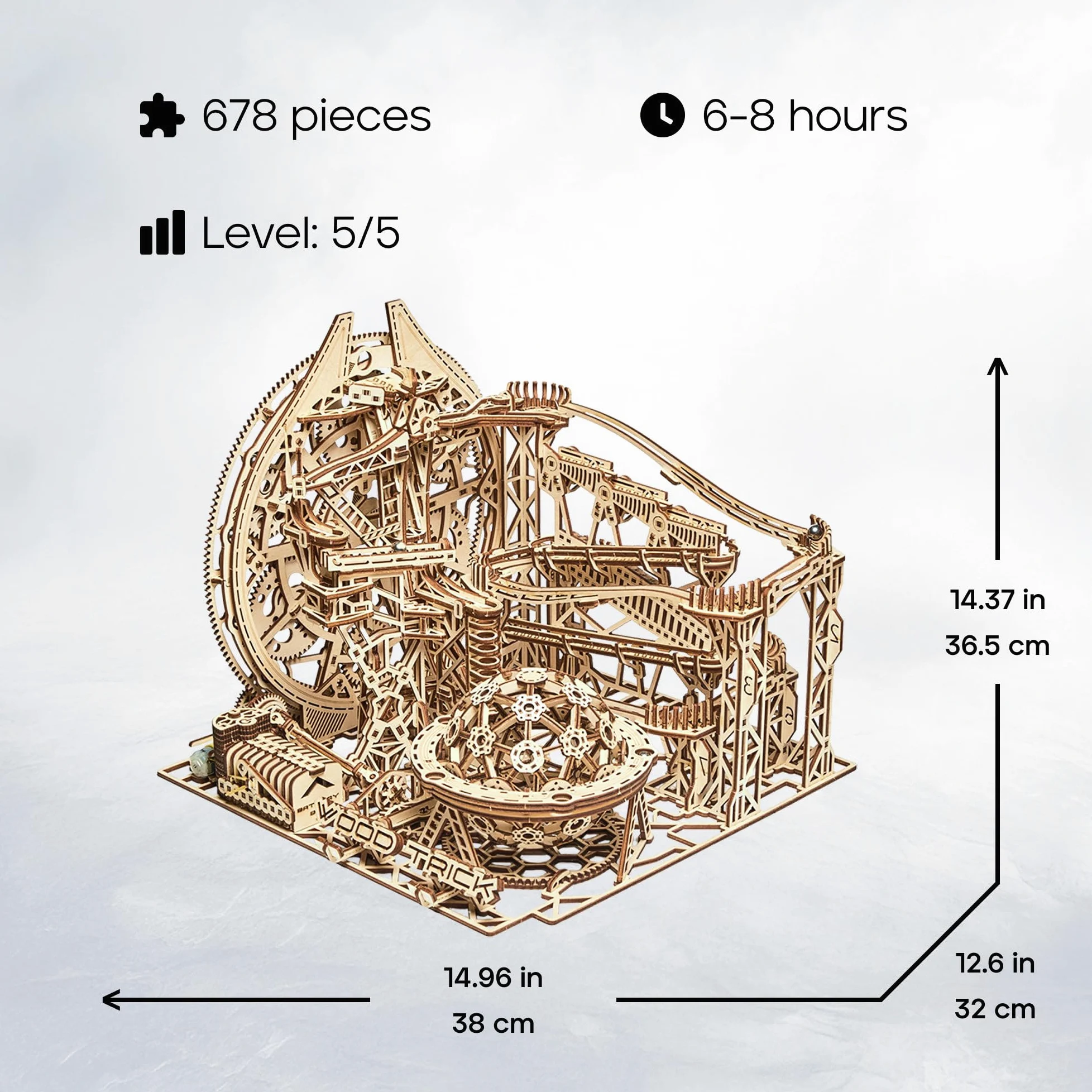Wood Trick Galaxy Marble Run - Puzzles 3D en Bois à Construire pour Adultes et Enfants - Fonctionnement électrique - Kits de modèles en Bois de Montagnes Russes pour Adultes et Adolescents | [678 Pièces] Montagnes Russes Motorisées - 3 Voies - Kit de Maqu