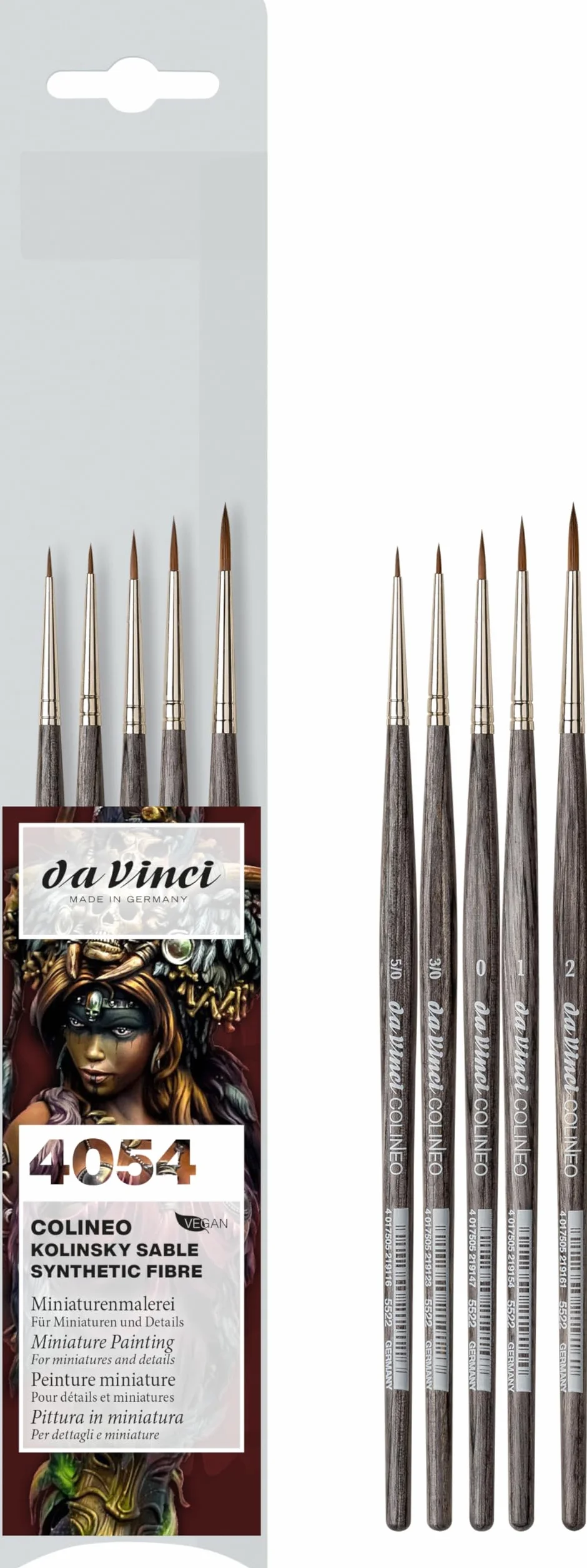 da Vinci COLINEO à Manche Court Set Miniature Pinceaux d'Artiste Fibres Synthétiques 5 Tailles -5/-3/0/1/2