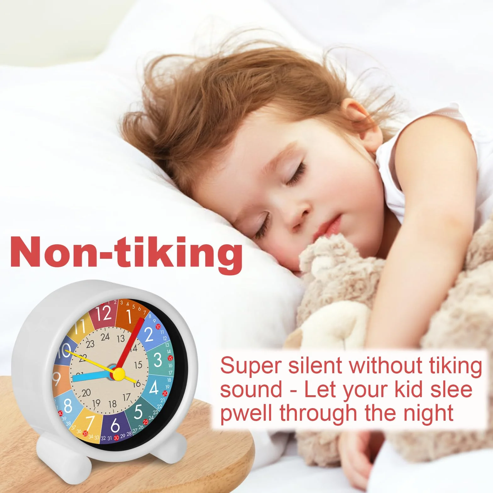 Réveil Numérique Silencieux Éducatif pour Enfants - Horloge d'Apprentissage Analogique Sans Tic-tac