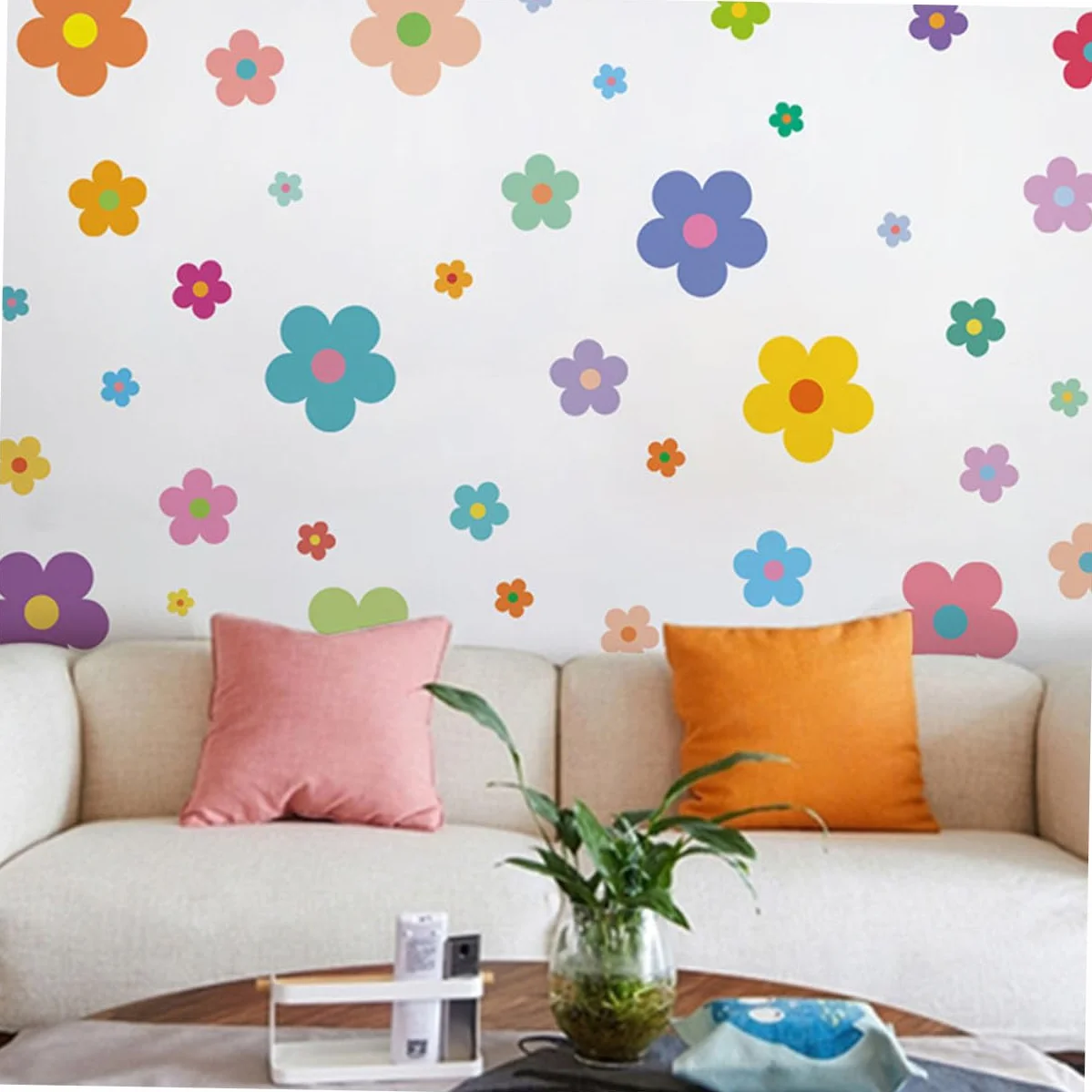 Hemobllo Autocollants Muraux Décoratifs Fleurs PVC 9 Feuilles 7 Stickers